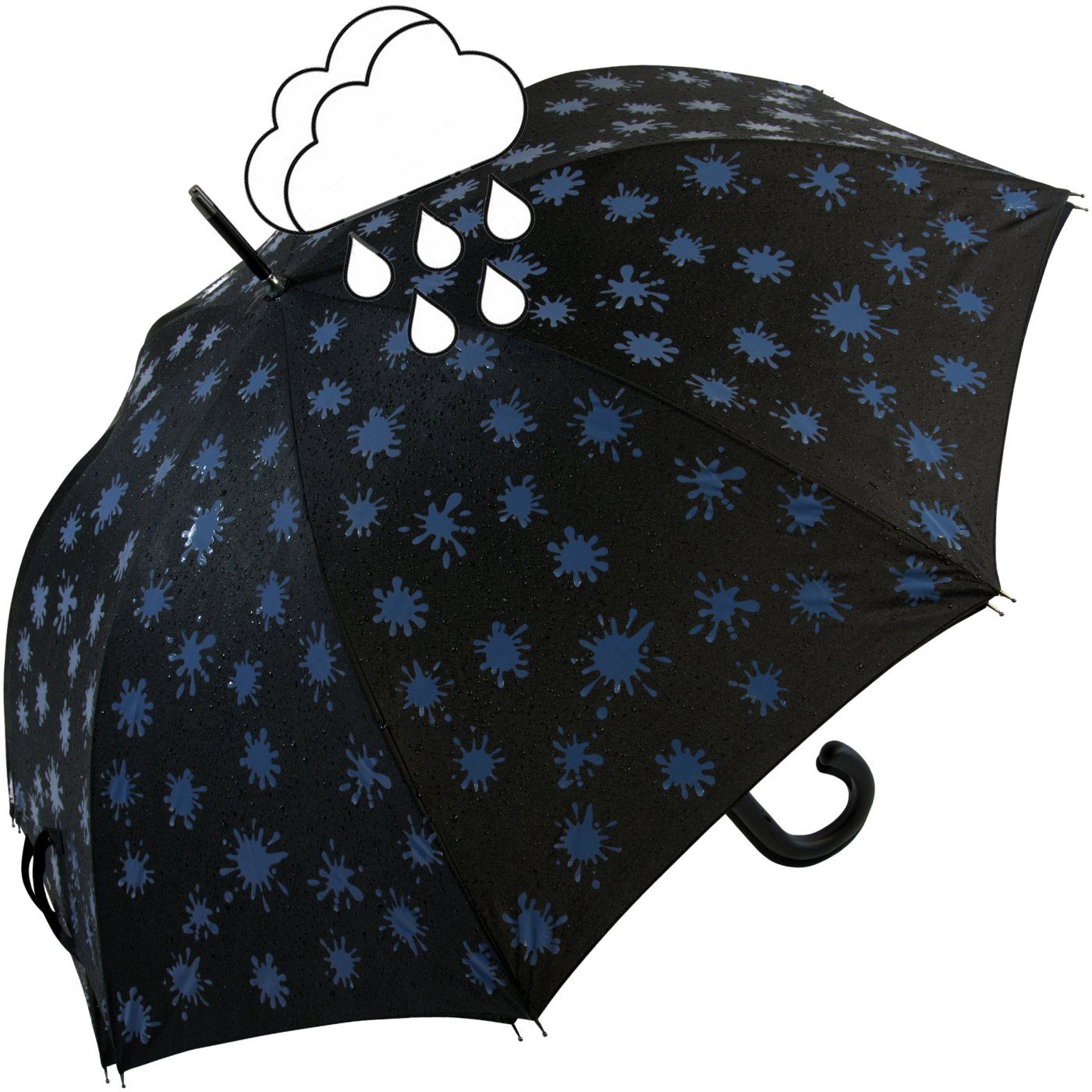 mit - Wet Langregenschirm iX-brella Farbkleckse iX-brella Print, schwarz-weiß-blau bei Damenschirm Farbänderung Nässe und Automatik blau