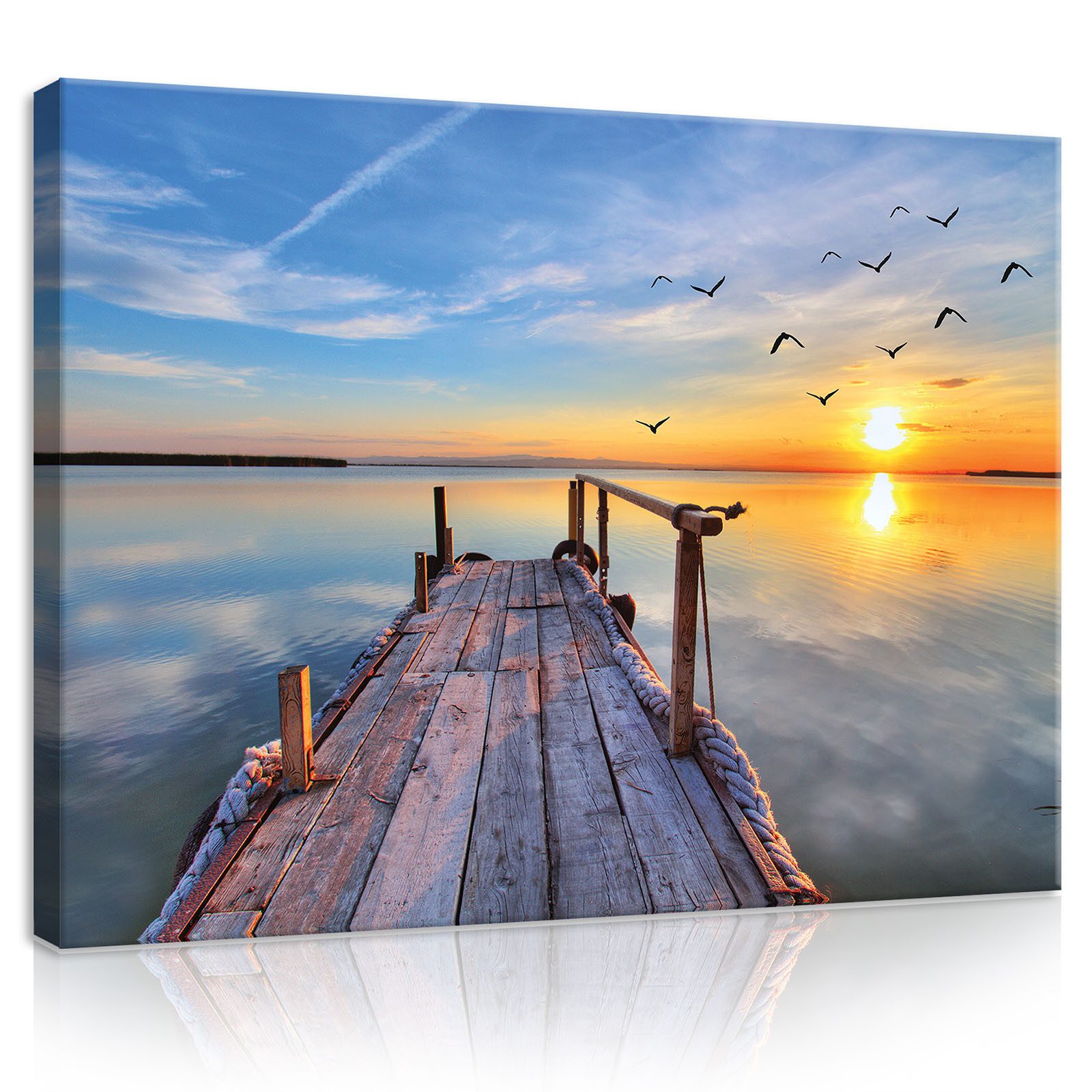 Leinwandbild Meer Sonnenuntergang See Brücke Wandbilder Wand Deko XXL Bilder