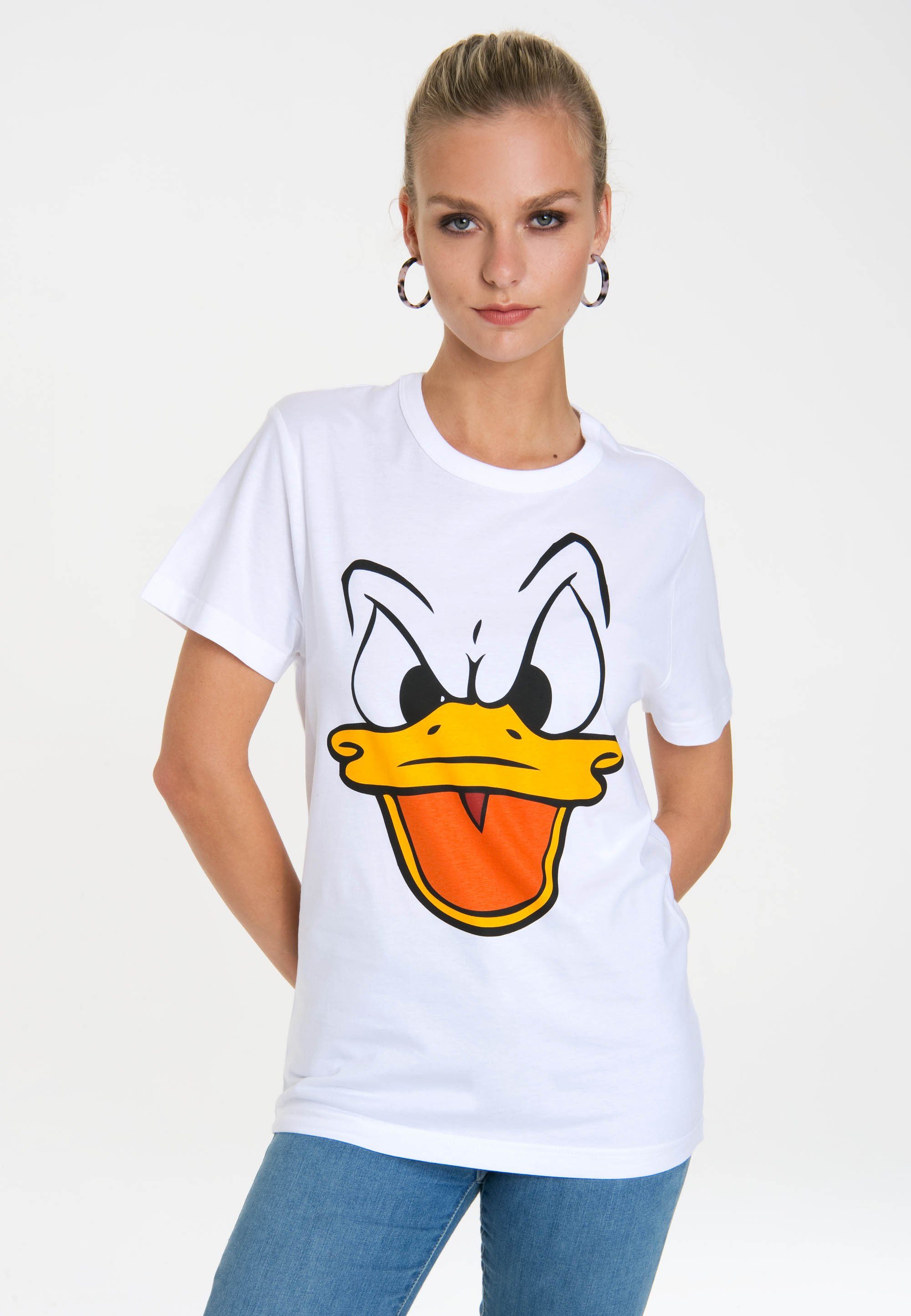 LOGOSHIRT T-Shirt Originaldesign Duck Donald Face – lizenziertem mit