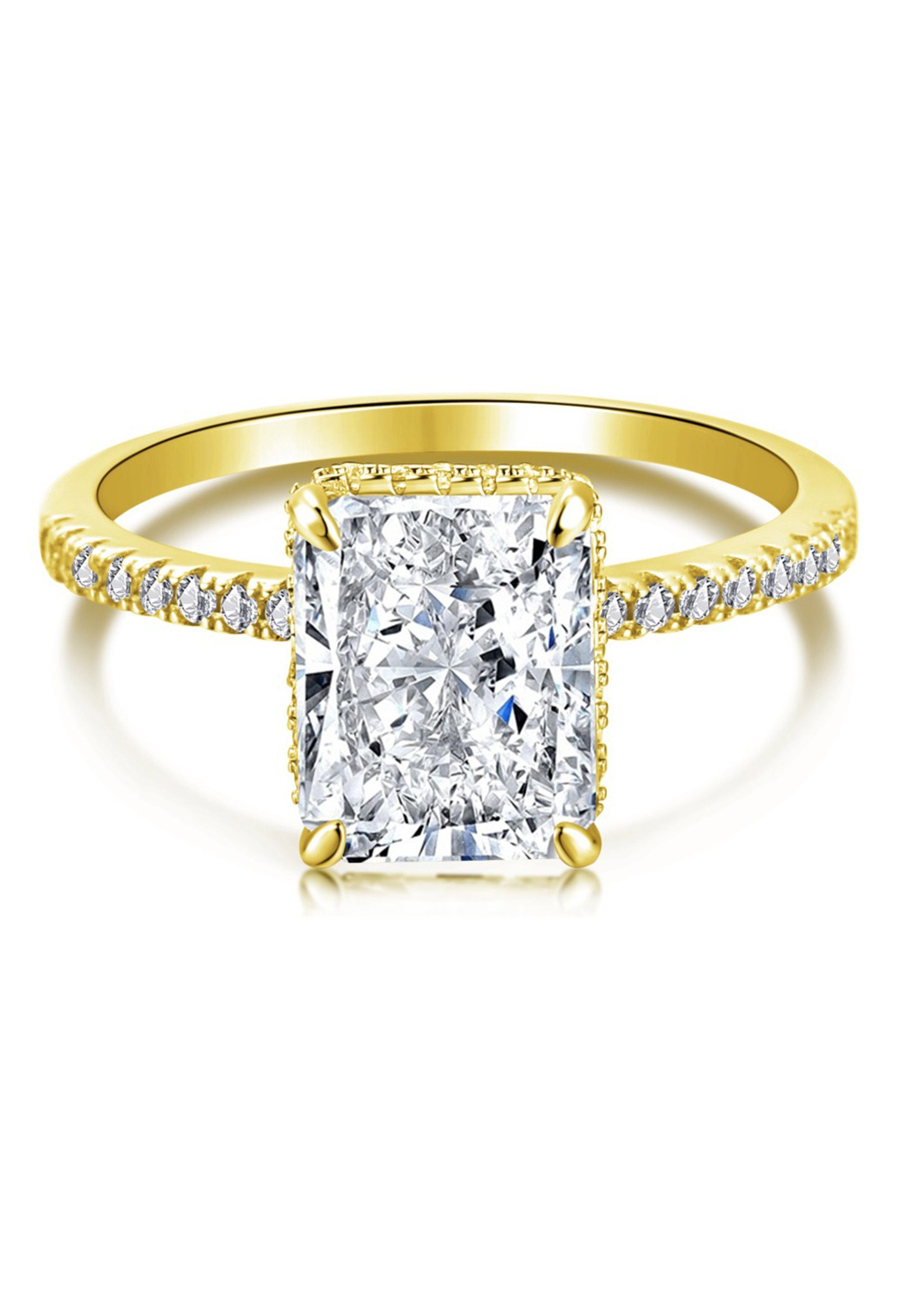 BRELLATO Silberring Damen Cocktailring Cubic Zirconia 925 Echt Sterling Silber (18K Rhodium Vergoldet, Vintage Verlobungsring Antragsring Damenring, Crushed Ice Kristall Ring, mit einem Großen Funkelnden Zirkonia), Bling Schmuck Statement-Ring, Steine: Diamant-Weiss Gold Gelbgold Vergoldet