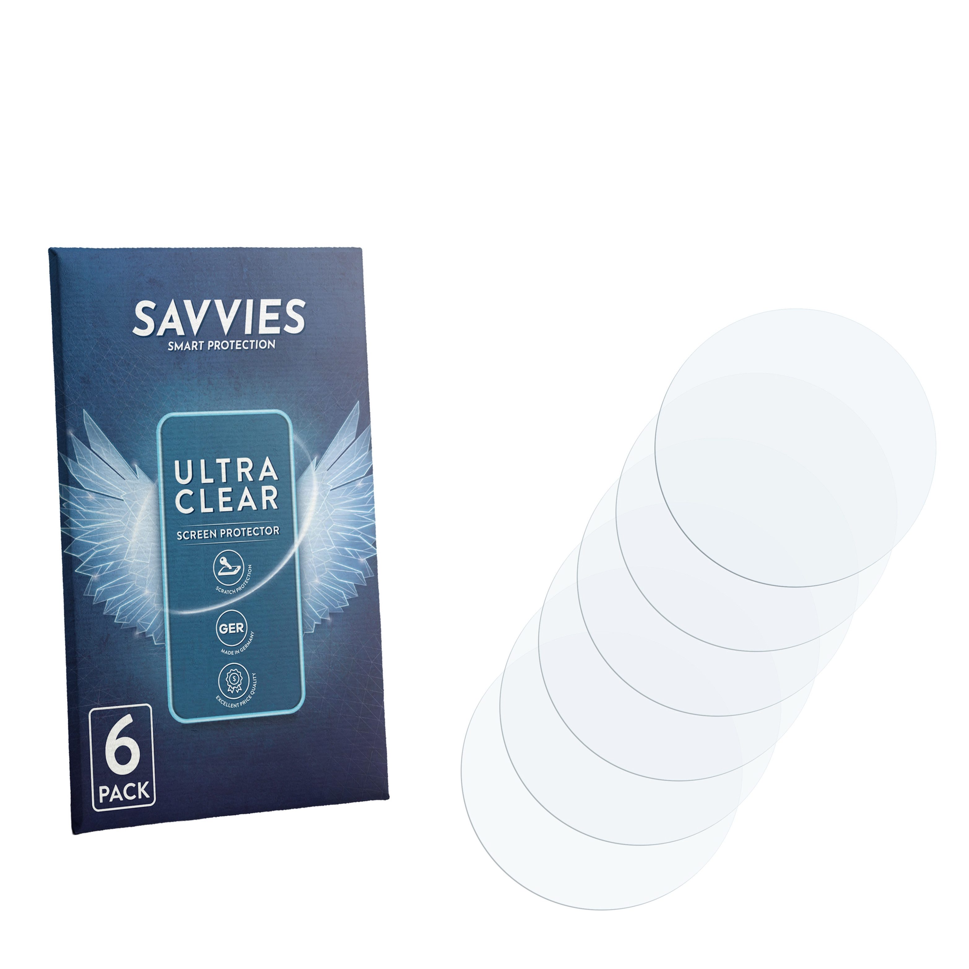 Savvies Displayschutzfolie Schutzfolie für Armbanduhren (Kreisrund, ø: 35.5 mm), 6 Stück, Displayschutz Schutz Folie Klar Transparent