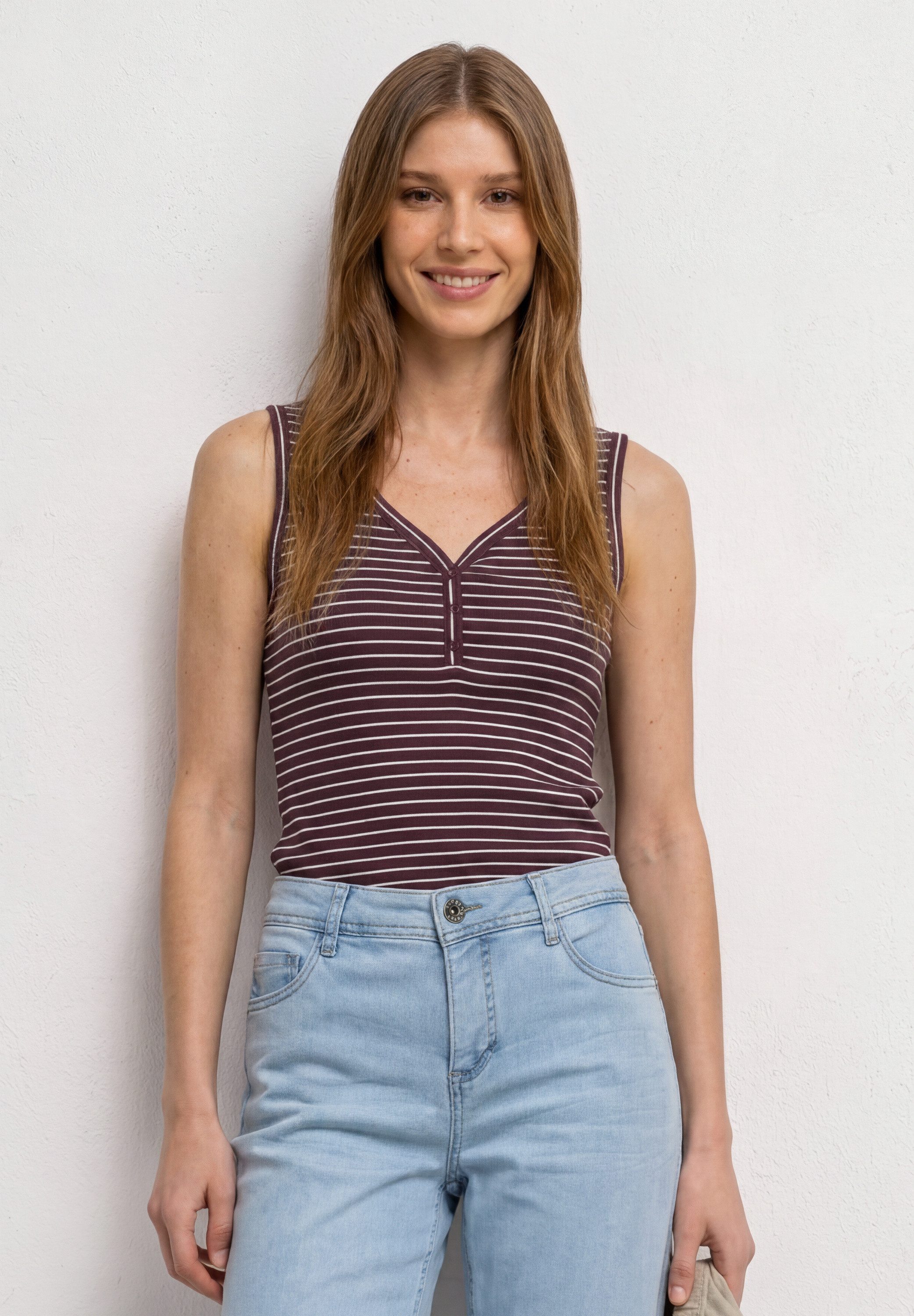 STREET ONE Shirttop Sommertop mit V-Neck und Streifen