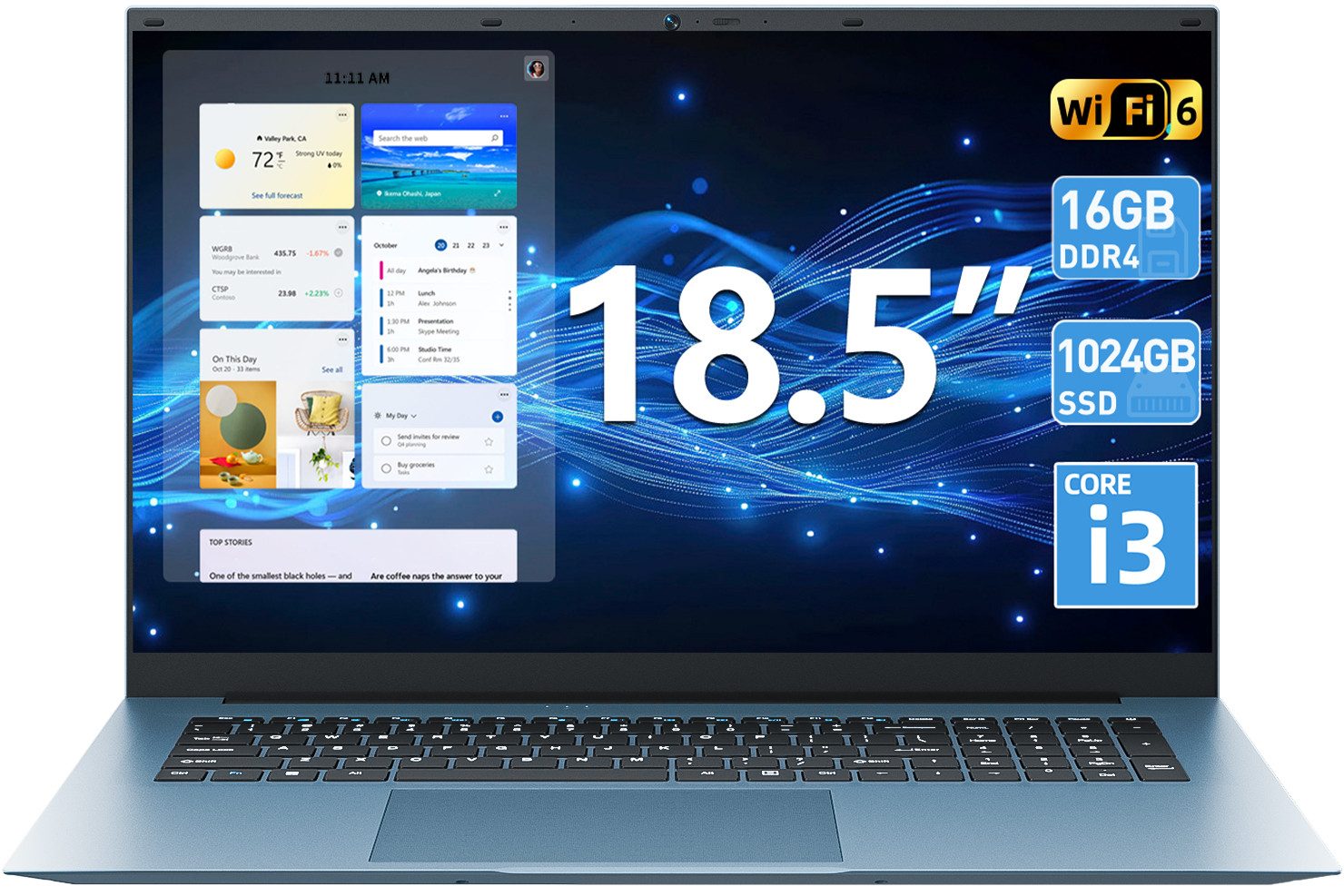 MENGHU 18,5-Zoll Multimedia-Laptop Intel Core i3 Windows 11 16GB RAM 1TB SSD Notebook (i3-10100Y, 16 GB, 1024 GB SSD)