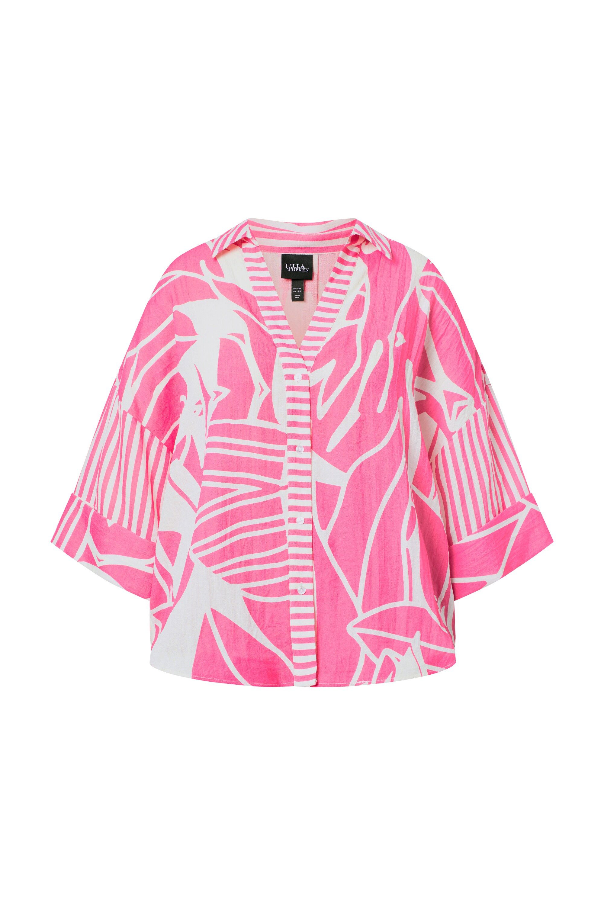 Ulla Popken Longbluse Bluse Blüten Oversized Hemdkragen 3/4-Arm
