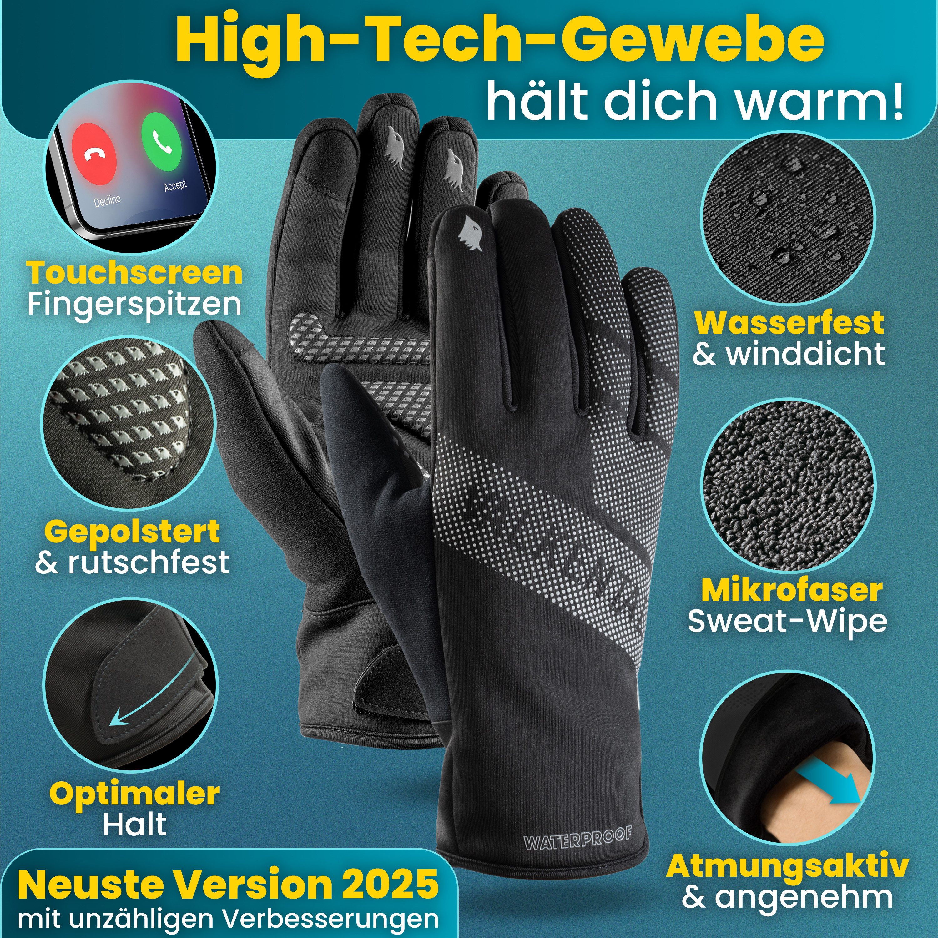 Valkental Fahrradhandschuhe Winterhandschuhe & Übergangshandschuhe mit Touchscreen Funktion atmungsaktiv, winddicht & wasserdicht – Bild 2 von 5