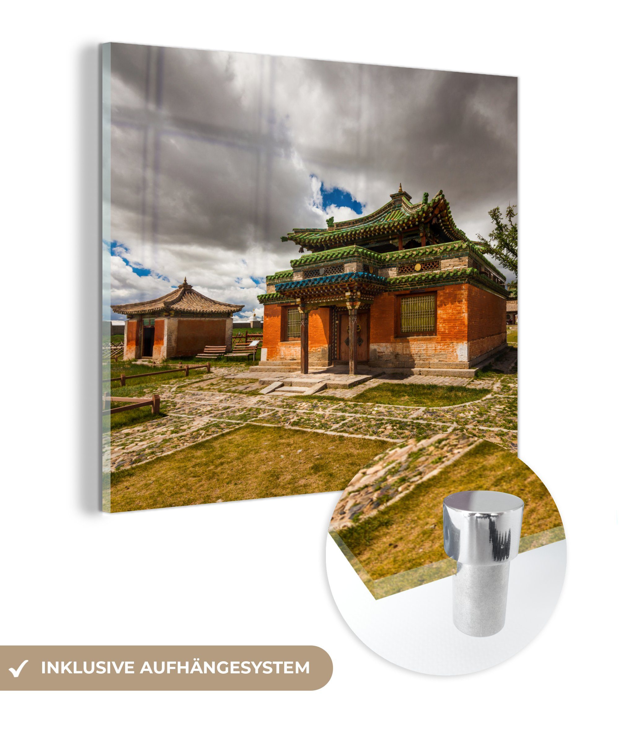 MuchoWow Acrylglasbild Dunkle Wolkendecke über dem Kloster Erdene Zuu, (1 St), Glasbilder - Bilder auf Glas Wandbild - Foto auf Glas - Wanddekoration
