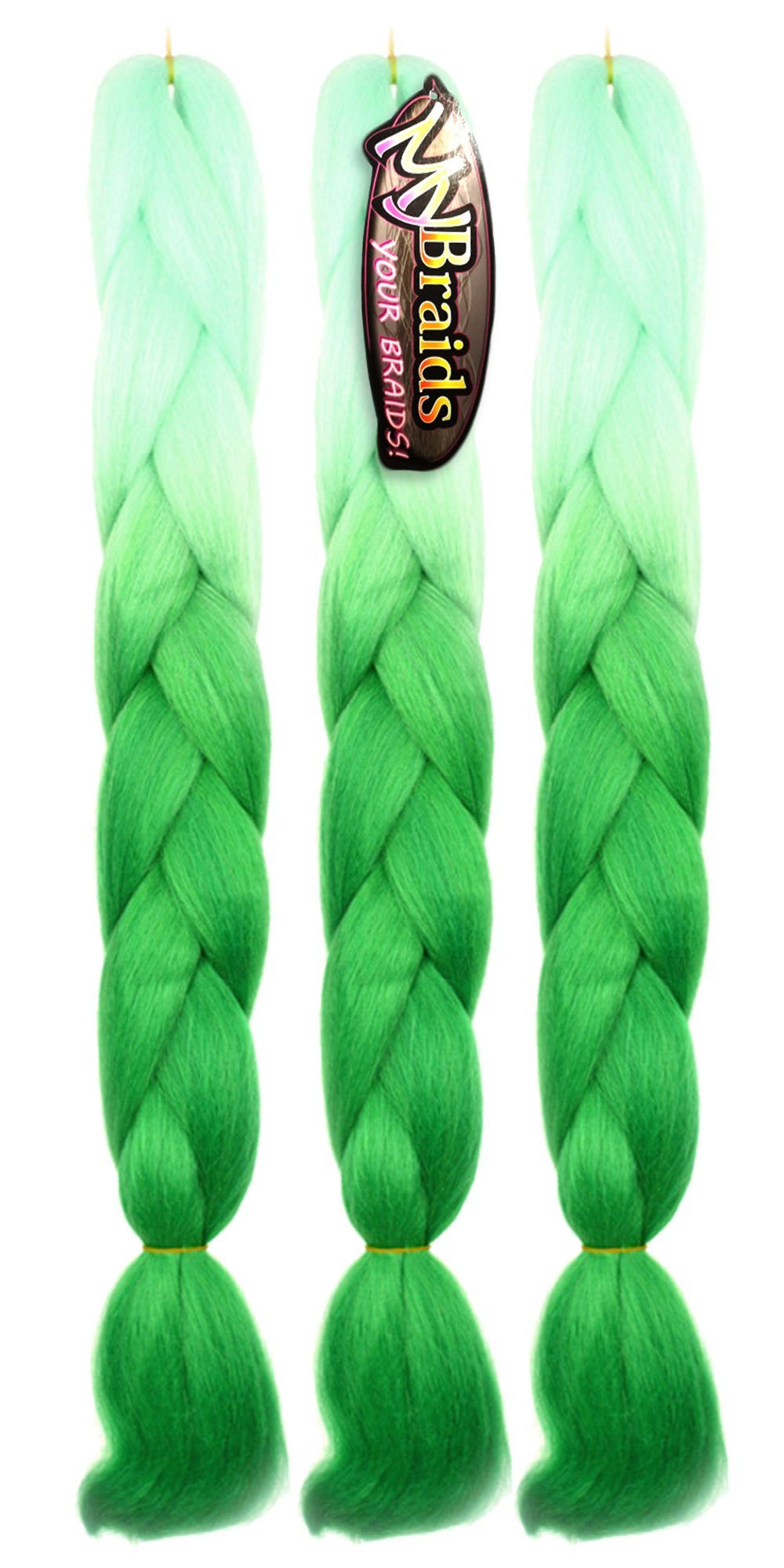 MyBraids YOUR BRAIDS! Kunsthaar-Extension Jumbo Braids Flechthaar Zöpfe 2-farbig im 3er Pack 41-BY Mint-Grün