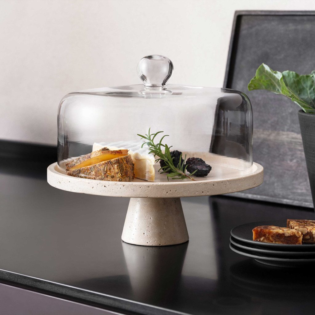 Villeroy & Boch Servierplatte Manufacture Travertine Servierschale mit Fuß, (1-tlg), Stein, 1 Stck, Handwäsche empfohlen