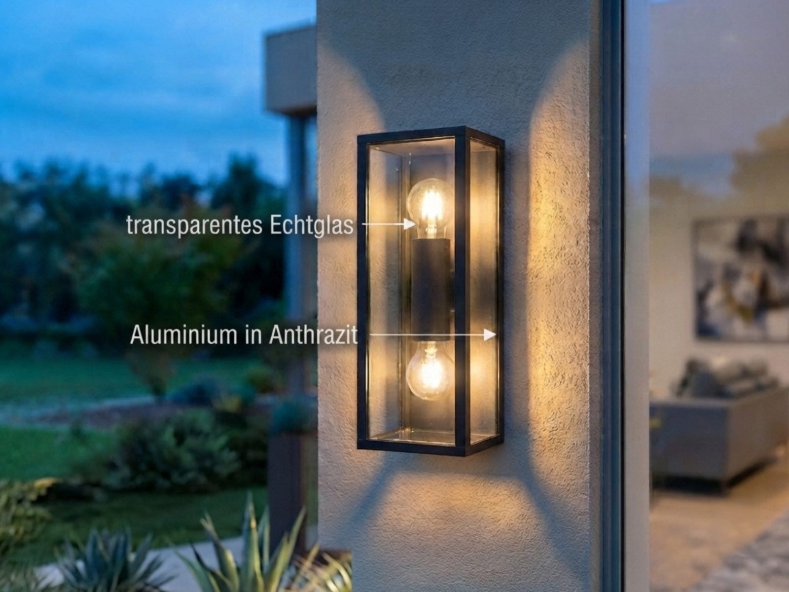 TRIO Leuchten LED Außen-Wandleuchte Aluminium Anthrazit & Glas inkl. E27 LED, LED wechselbar, warmweiß, Haus-Wand Außenleuchte zur Fassadenbeleuchtung, Garten Wandlampe