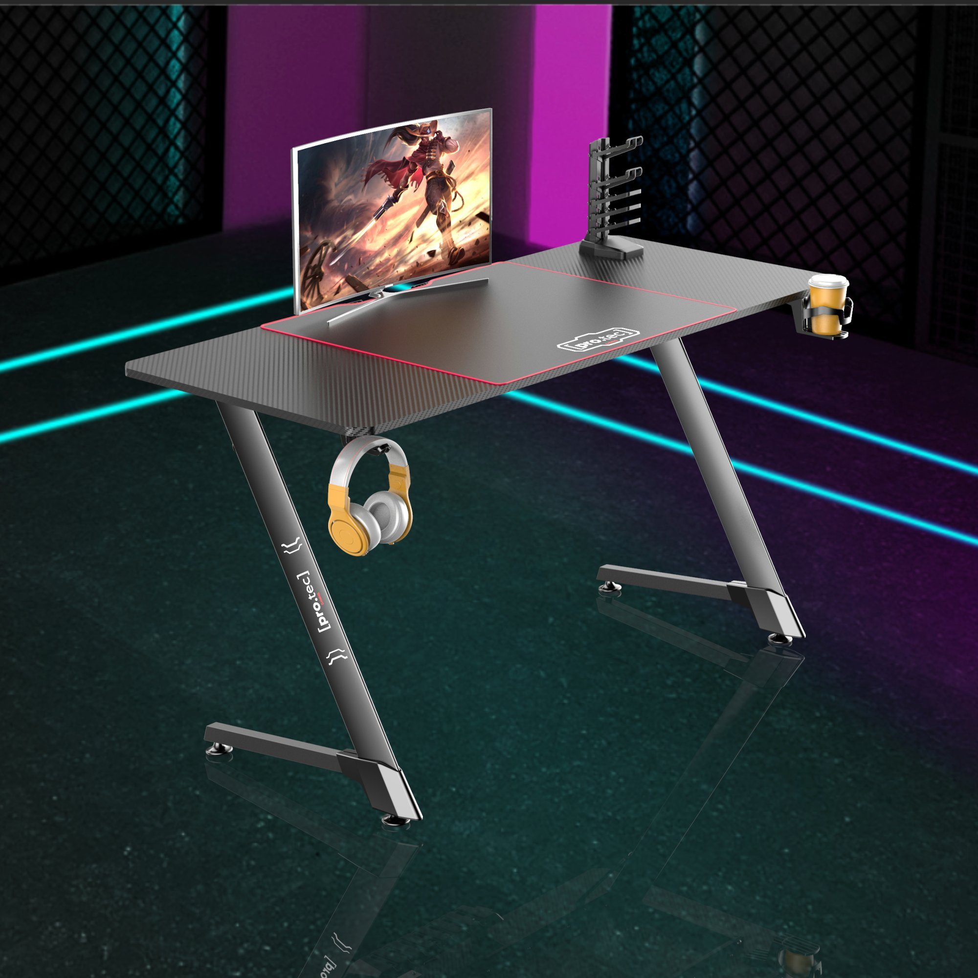 Top-Verkaufsleistung pro.tec Gamingtisch, »Oakland« Computertisch mit Getränkehalter cm 140 60 Schwarz x