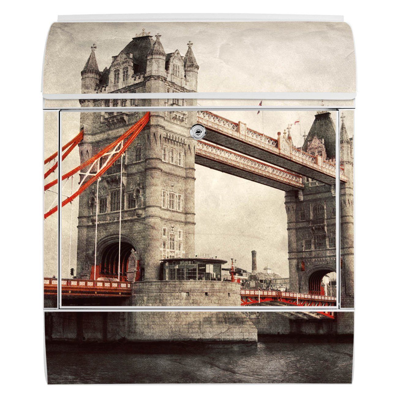 Zeitungsfach), London Bridge x witterungsbeständig, weiß 14cm mit banjado (Wandbriefkasten 39 47 pulverbeschichtet, Stahl x Wandbriefkasten