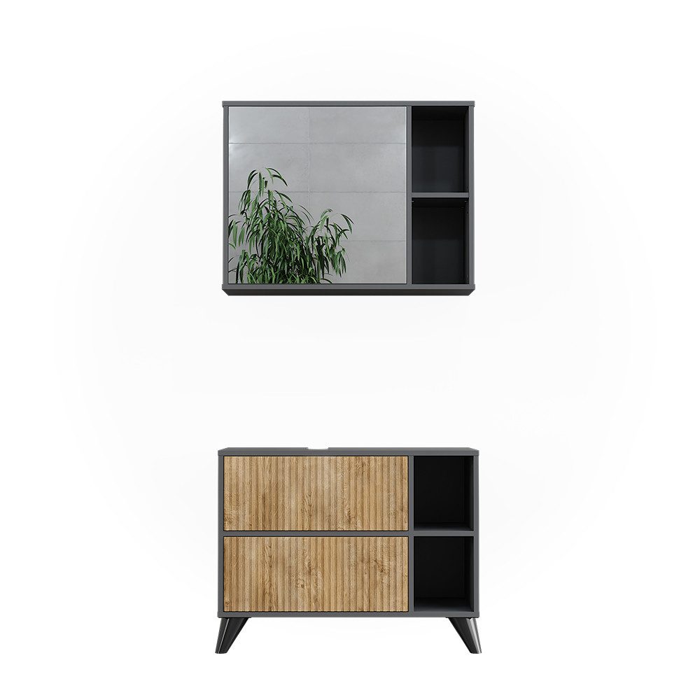 Badmöbel-Set Leano, Anthrazit/Bergeiche, 80 cm, Set 1