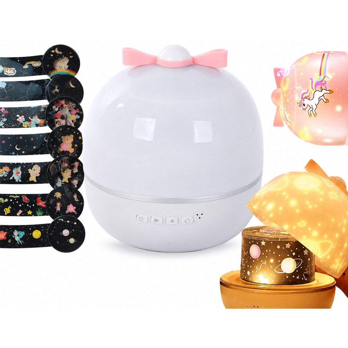R2 Invest Nachtlicht - Projektor Kinder LED Sternenhimmel mit 6 Motiven, LED fest integriert