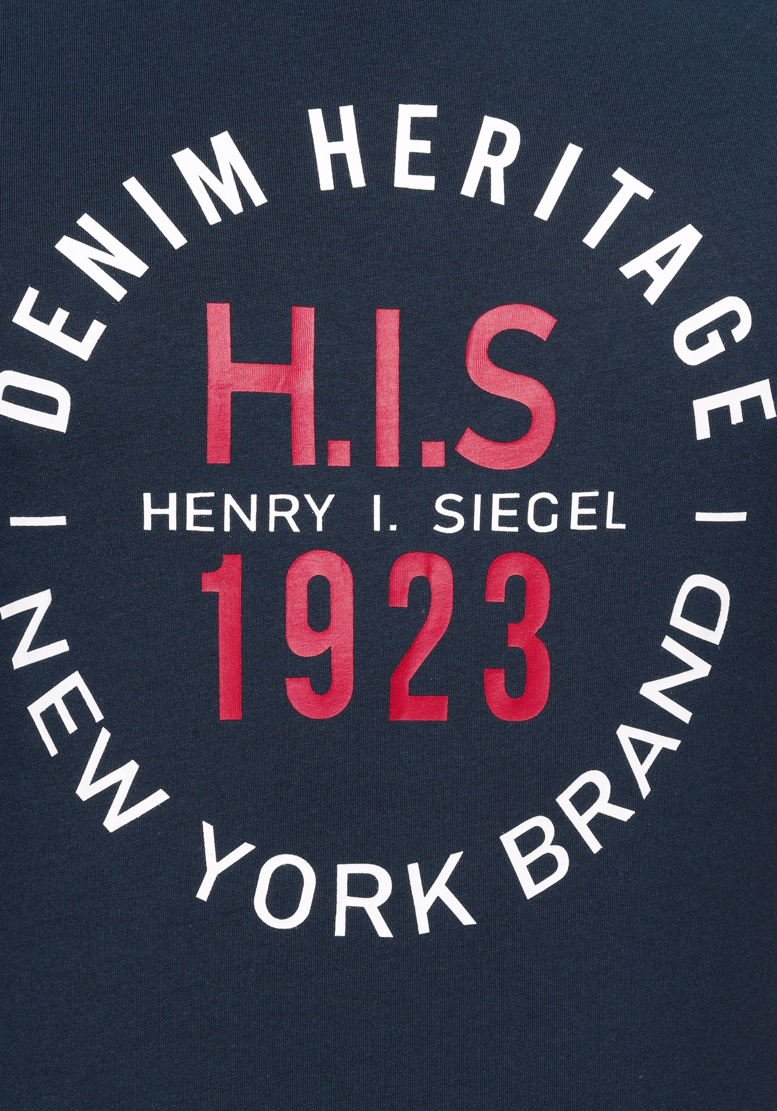 H.I.S Rundhalsshirt Kurzarm, schmale Passform, mit Print, Rundhals, aus Baumwolle