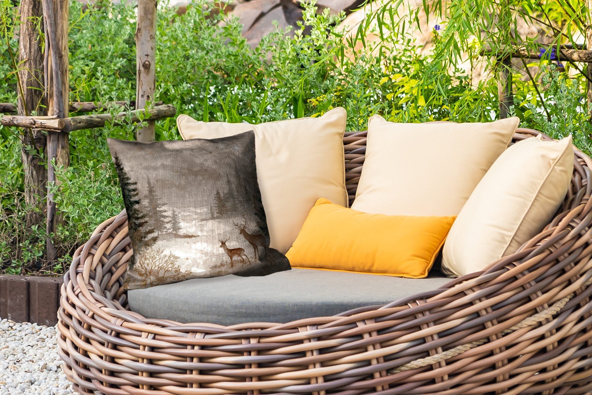 MuchoWow Dekokissen Wald - Hirsche - Winter - Schnee, Kissenbezüge, Kissenh günstig online kaufen