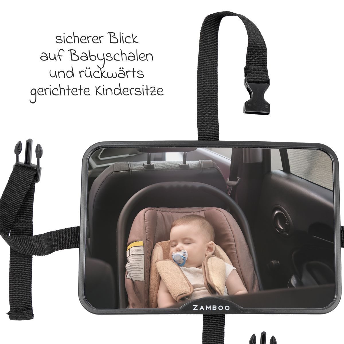 Zamboo Autokindersitz Schwarz, Auto Baby Rücksitzspiegel für Babyschale & Kindersitz mit Weitwinkel