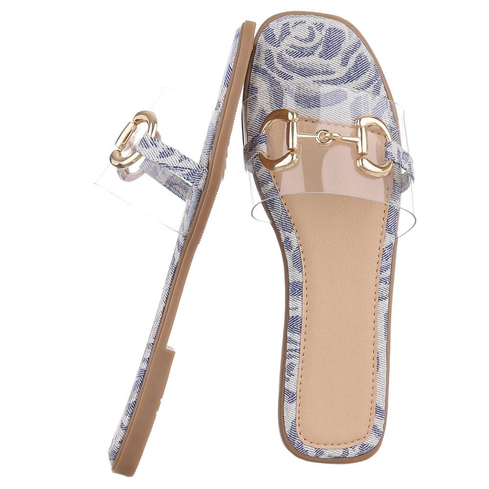 Ital-Design Elegante transparente Sandalen mit Golddetails für Damen Pantolette (89542694) Blockabsatz Pantoletten in Blau