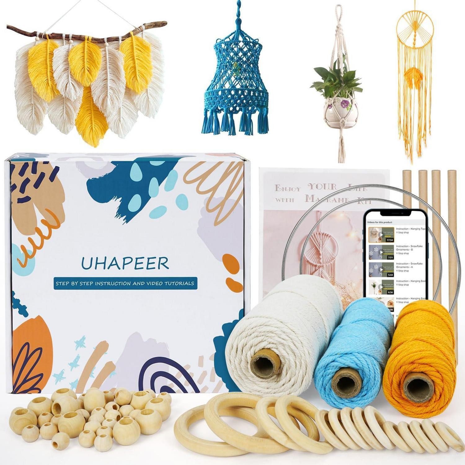 LuxusKollektion Kordel Makramee DIY Kit mit Zubehör Gelb/Blau