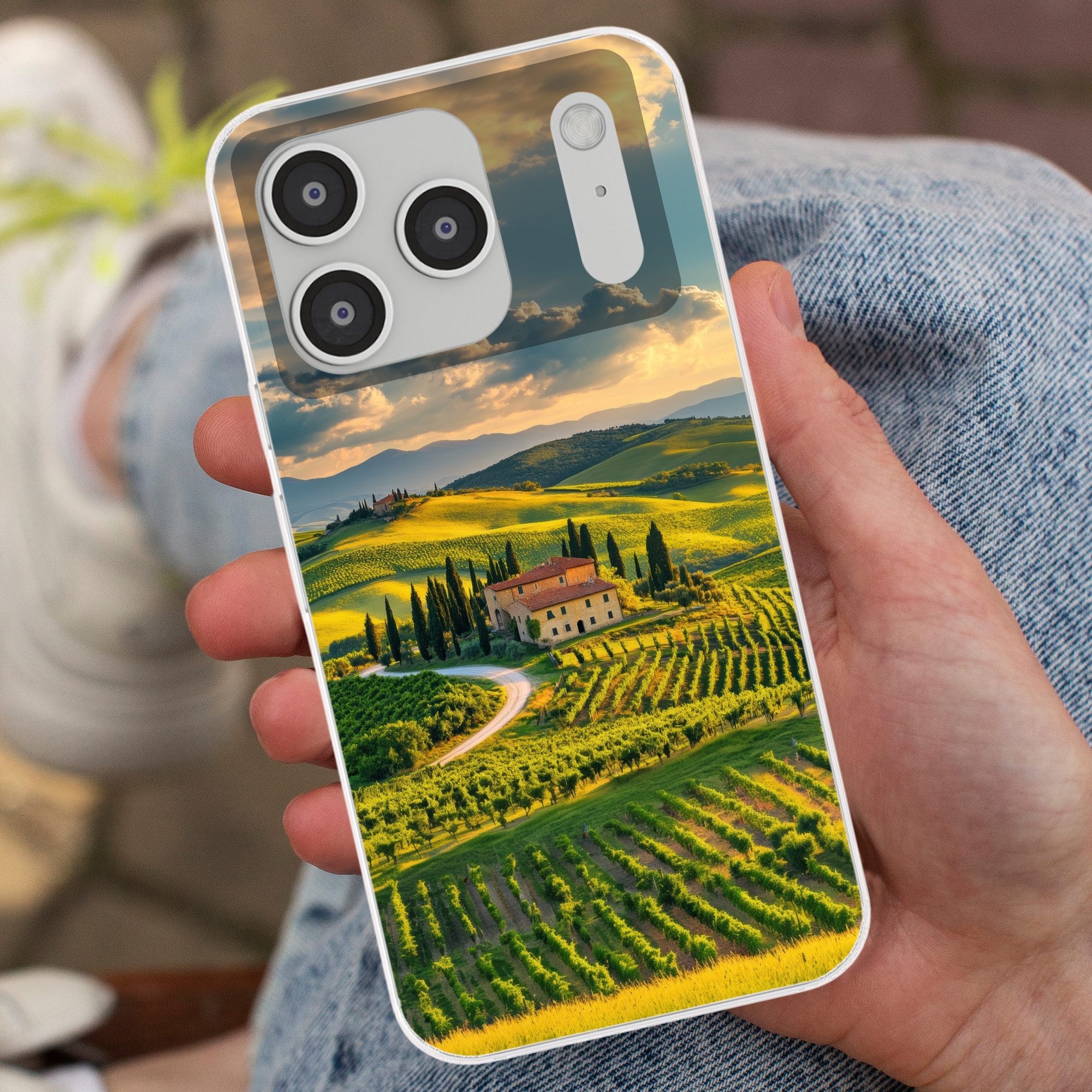 MuchoWow Handyhülle für Apple iPhone 17 Pro Toskana - Landschaft - Weinberge, Smartphone-Bumper, Print, Handy Schutzhülle Dünn