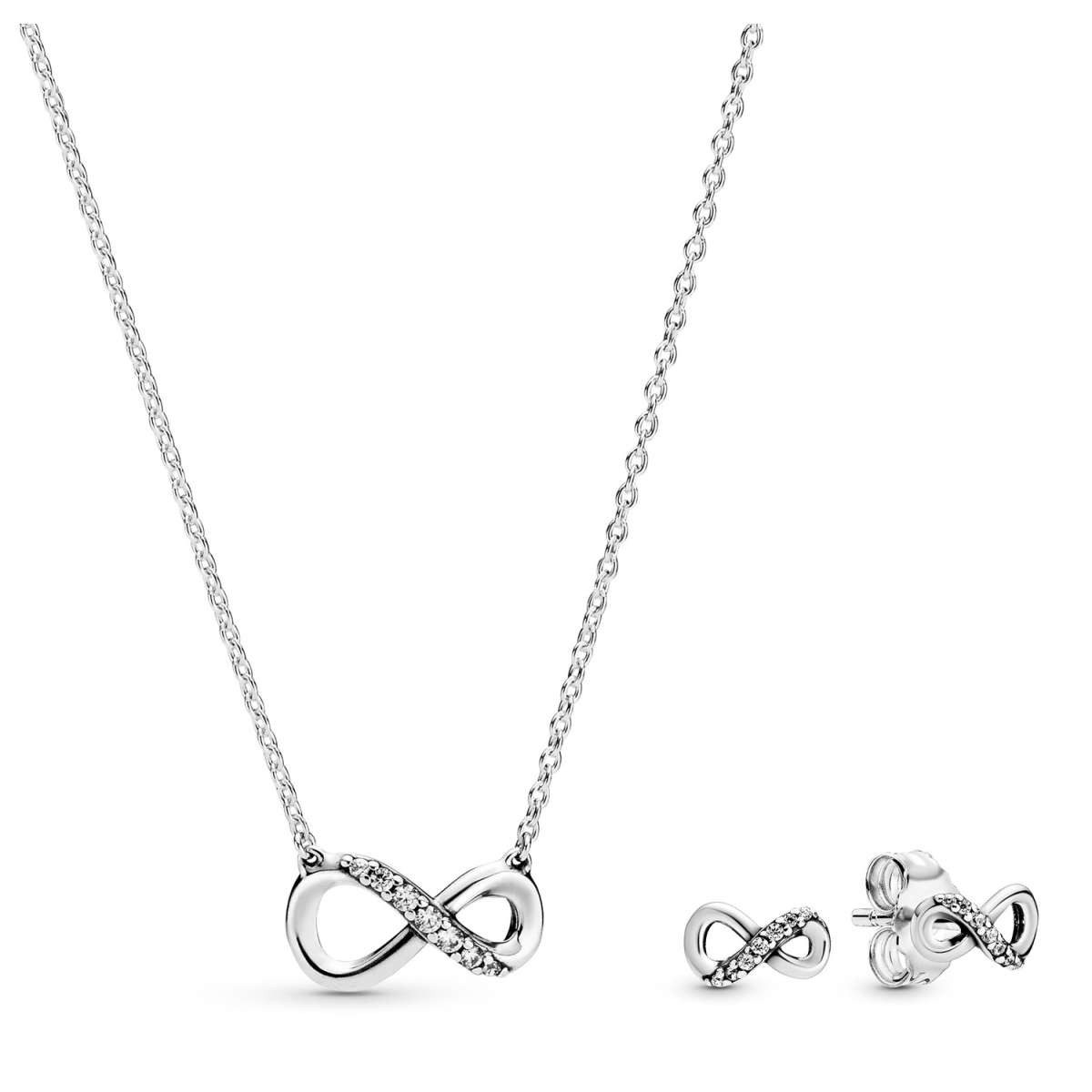 Pandora Kette mit Anhänger 68323, für Damen Schmuck-Set Funkelnde Unendlichkeit Silber Bundle