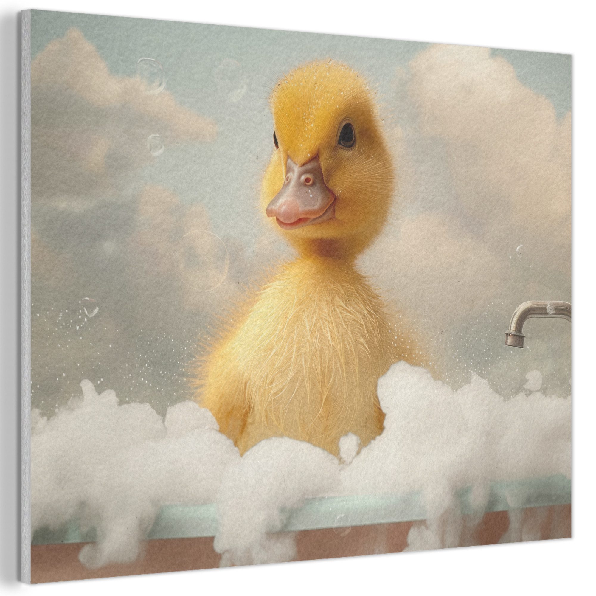 MuchoWow Gemälde Küken - Ente - Bad - Schaumstoff - Tiere, Fotodruck (1 St), Akustikpaneele PET-Filz, Akustikbild, Schalldämmung, Deko 40x30 cm