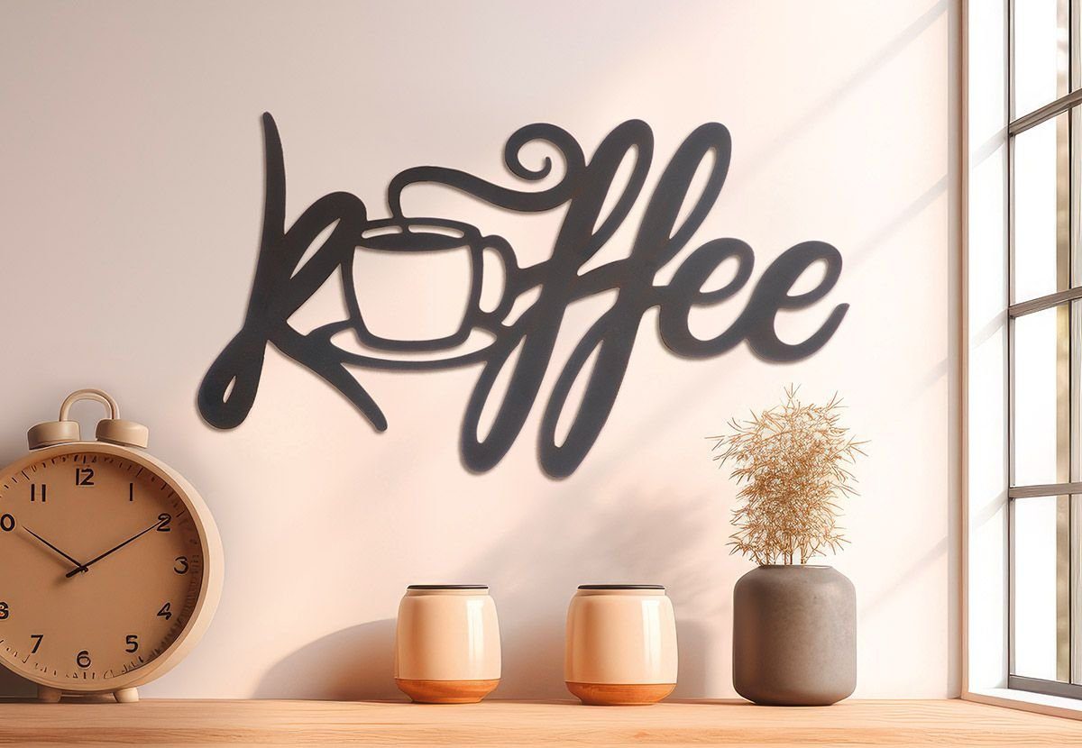 GILDE Dekoobjekt Metall Wandrelief "Kaffee" in Dunkelbraun - 42x26 cm