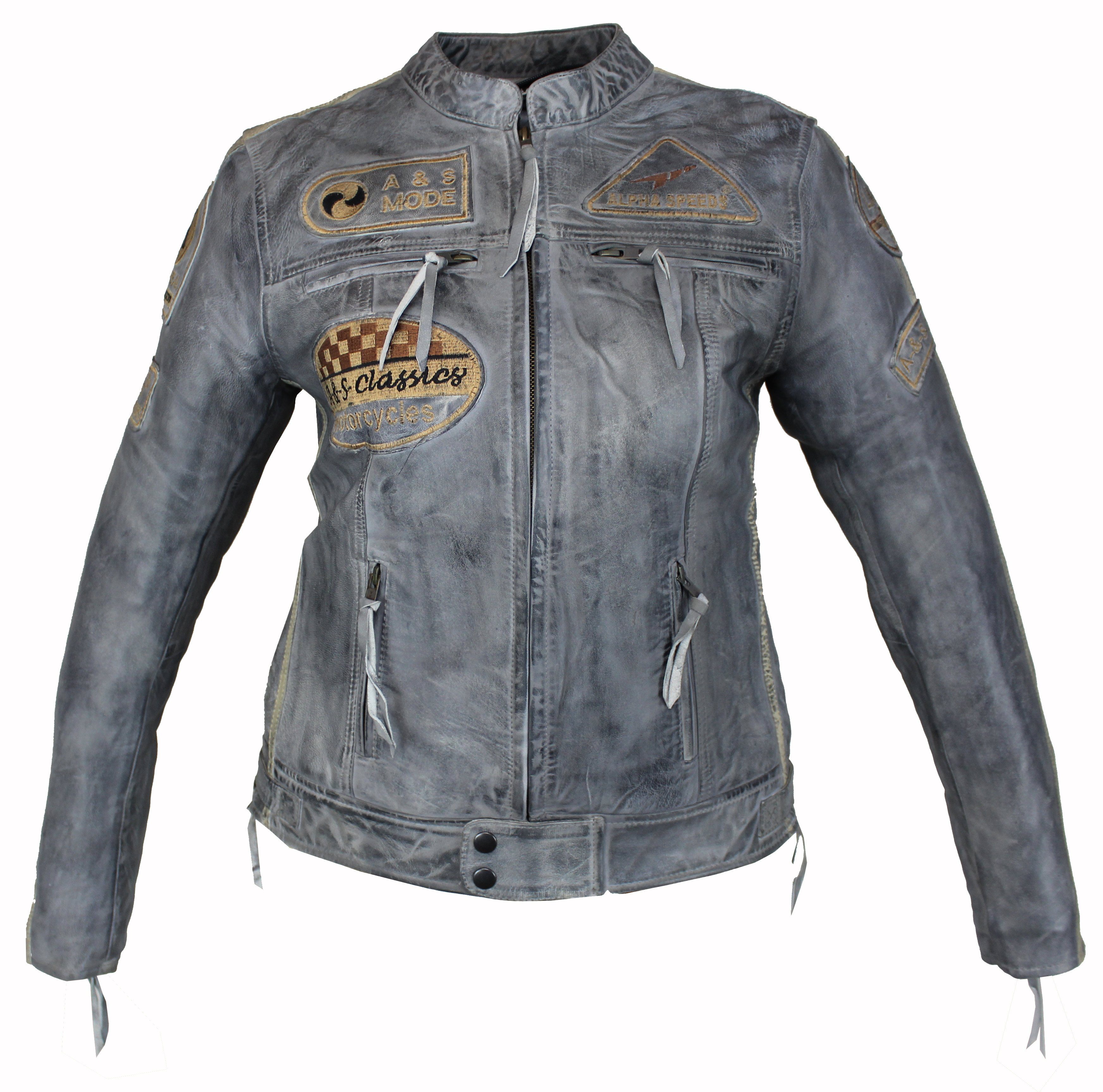 Alpha Speeds Motorradjacke - /Freizeit Damen Lammlederjacke Bikerjacke Highway 11 (mit einer abnehmbaren Kapuze) aus weichem Lammleder, inklusive einsetzbarer Protektoren