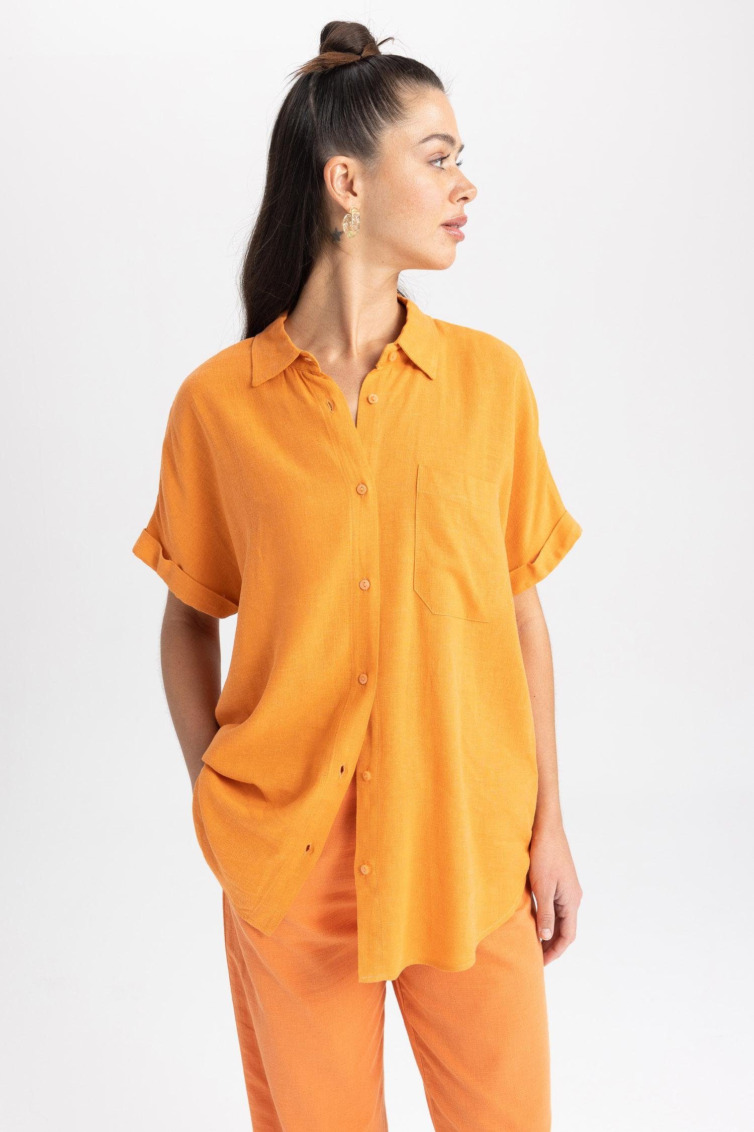 DeFacto Kurzarmhemd Damen Kurzarmhemd REGULAR FIT Orange