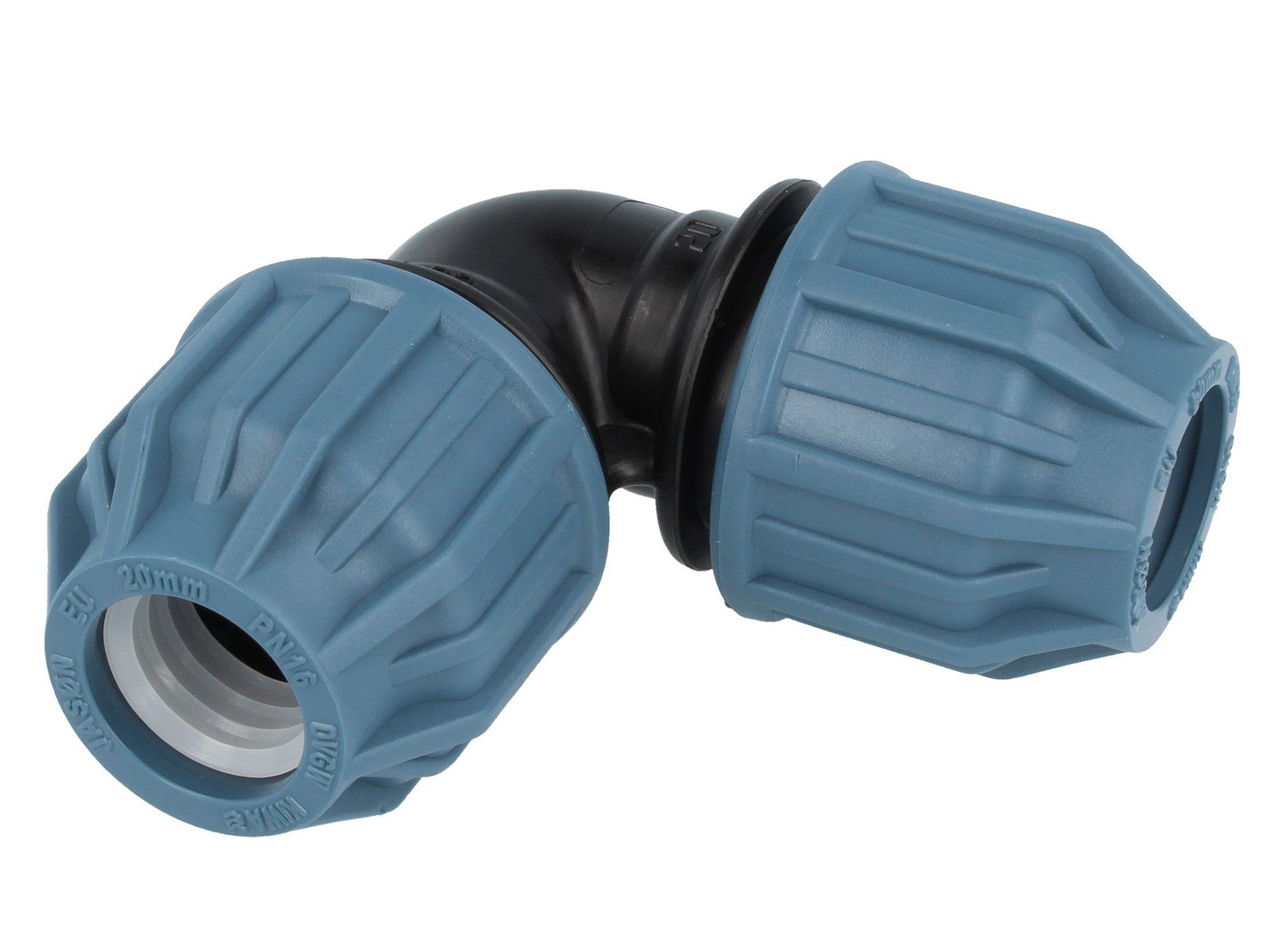 Mega Group Rohrverbinder PP-Klemmkupplung, 90° Winkel - für PE-Rohr - DVGW zugelassen