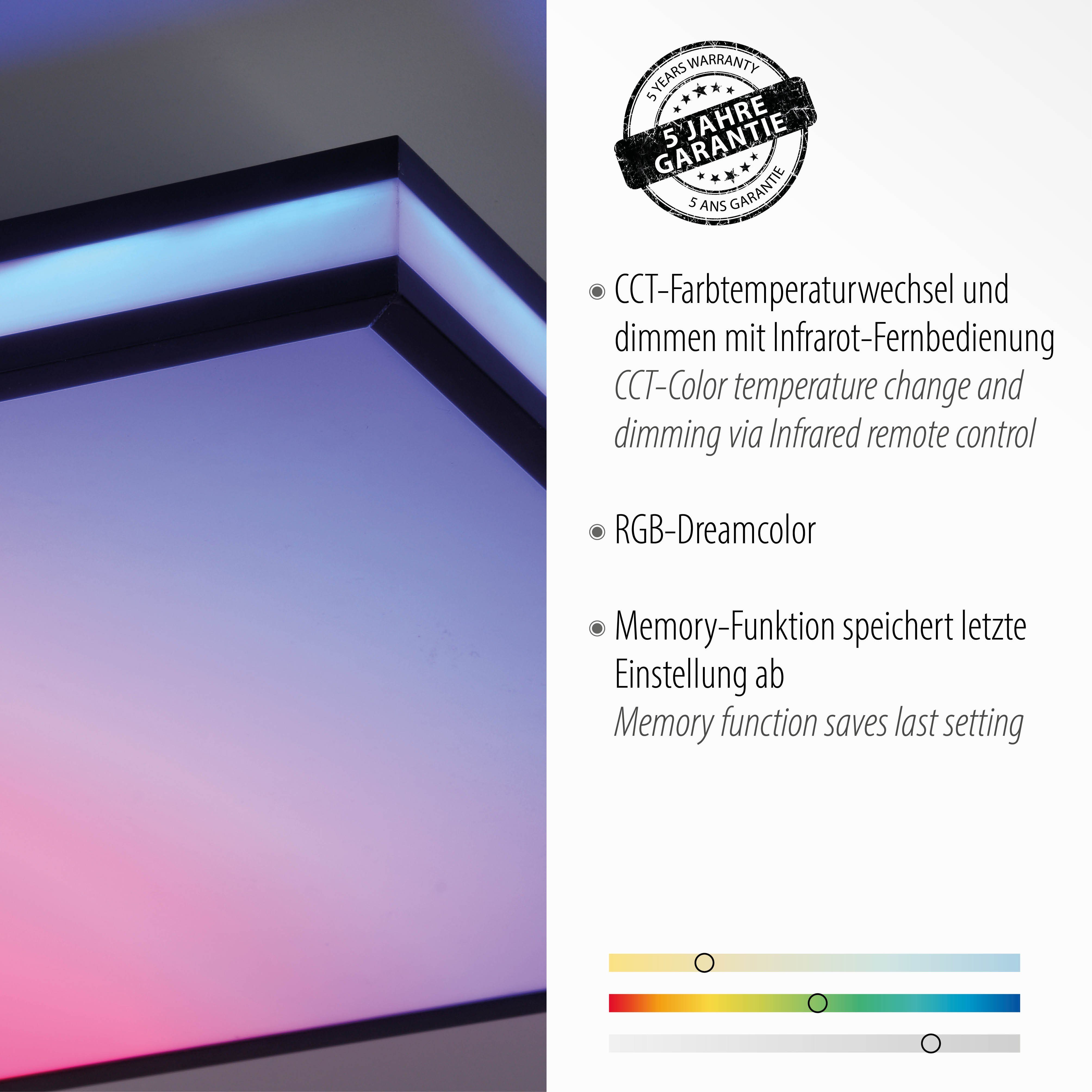 Leuchten Direkt Deckenleuchte MARIO, kaltweiß, über fest dimmbar, LED, RGB-Rainbow, - inkl. integriert, - warmweiß Infrarot Fernbedienung, CCT LED