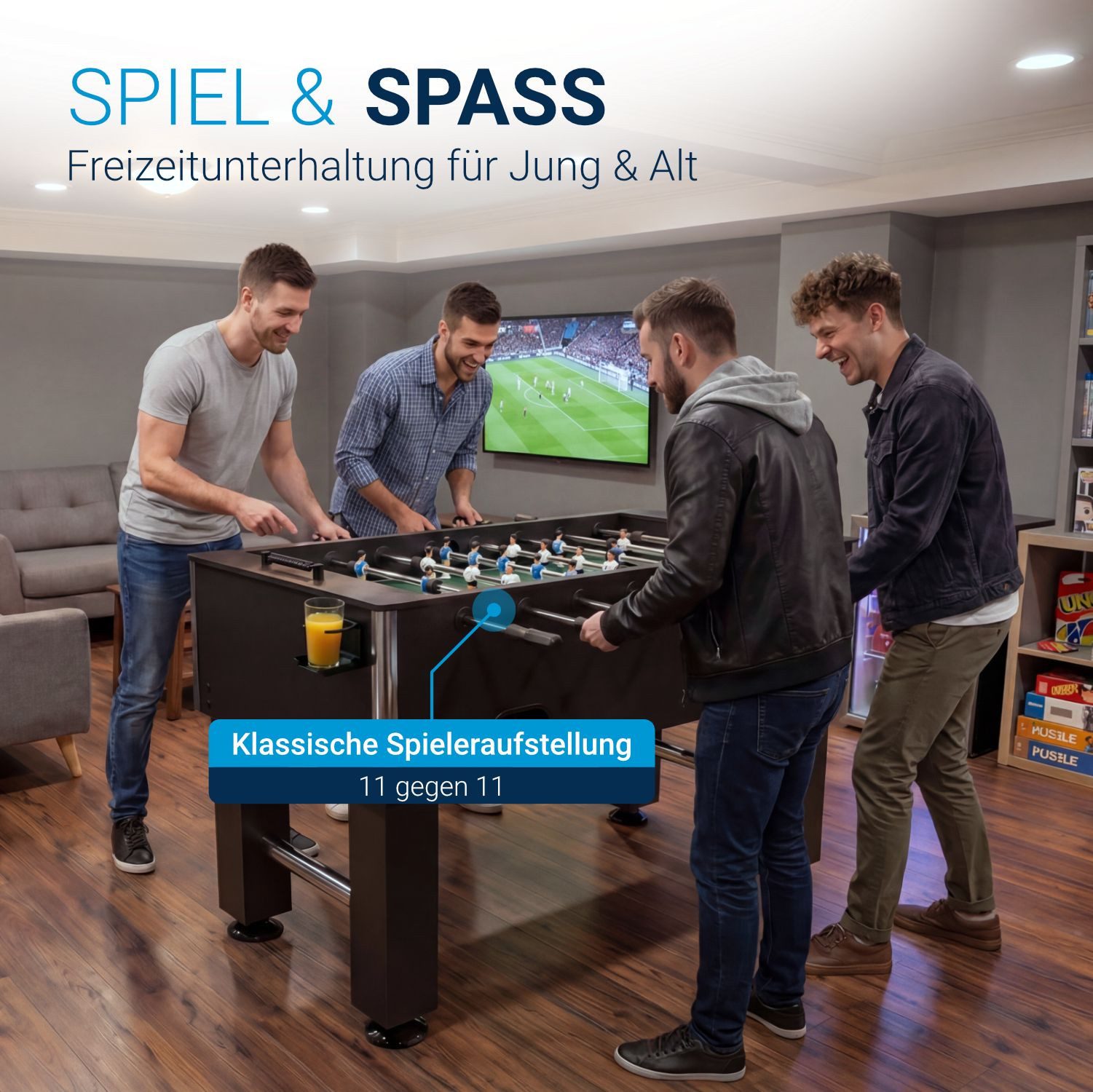 ArtSport Kickertisch Wuzzler, mit Punktezähler, Getränkehalter, höhenverstellbare Füße, 2 Bälle