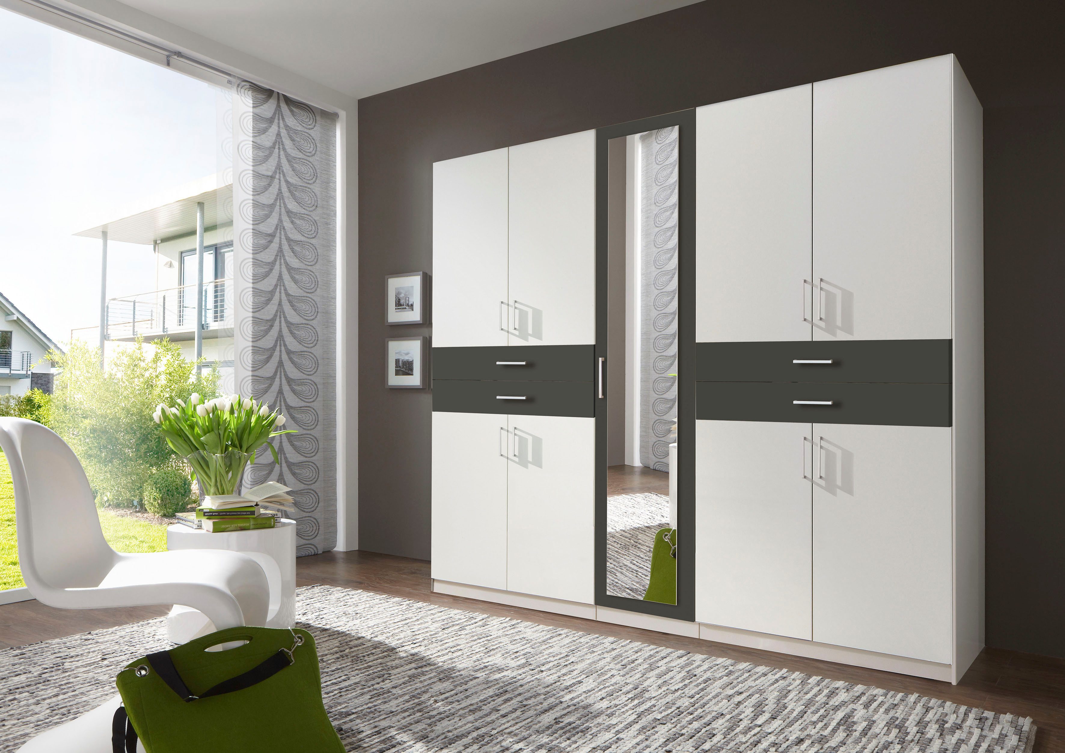 Wimex Kleiderschrank Taiga Kleiderschrank mit Spiegel Topseller mit Schubladen auf bequemer Höhe, Garderobe Schlafzimmerschrank