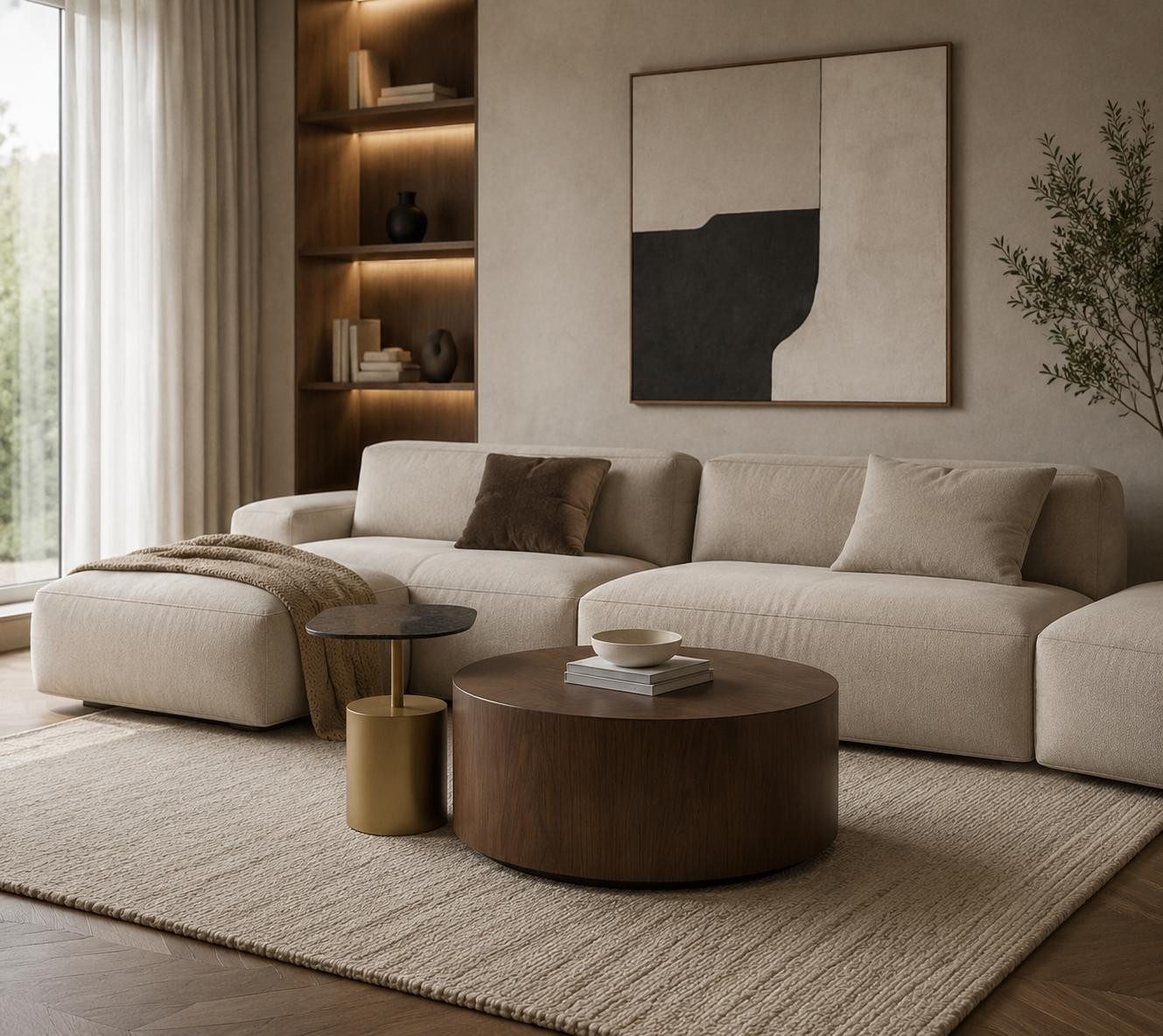 JVmoebel Couchtisch Wohnzimmer Couchtisch Rund Holz mit Beistelltisch Gold, Made in Europa