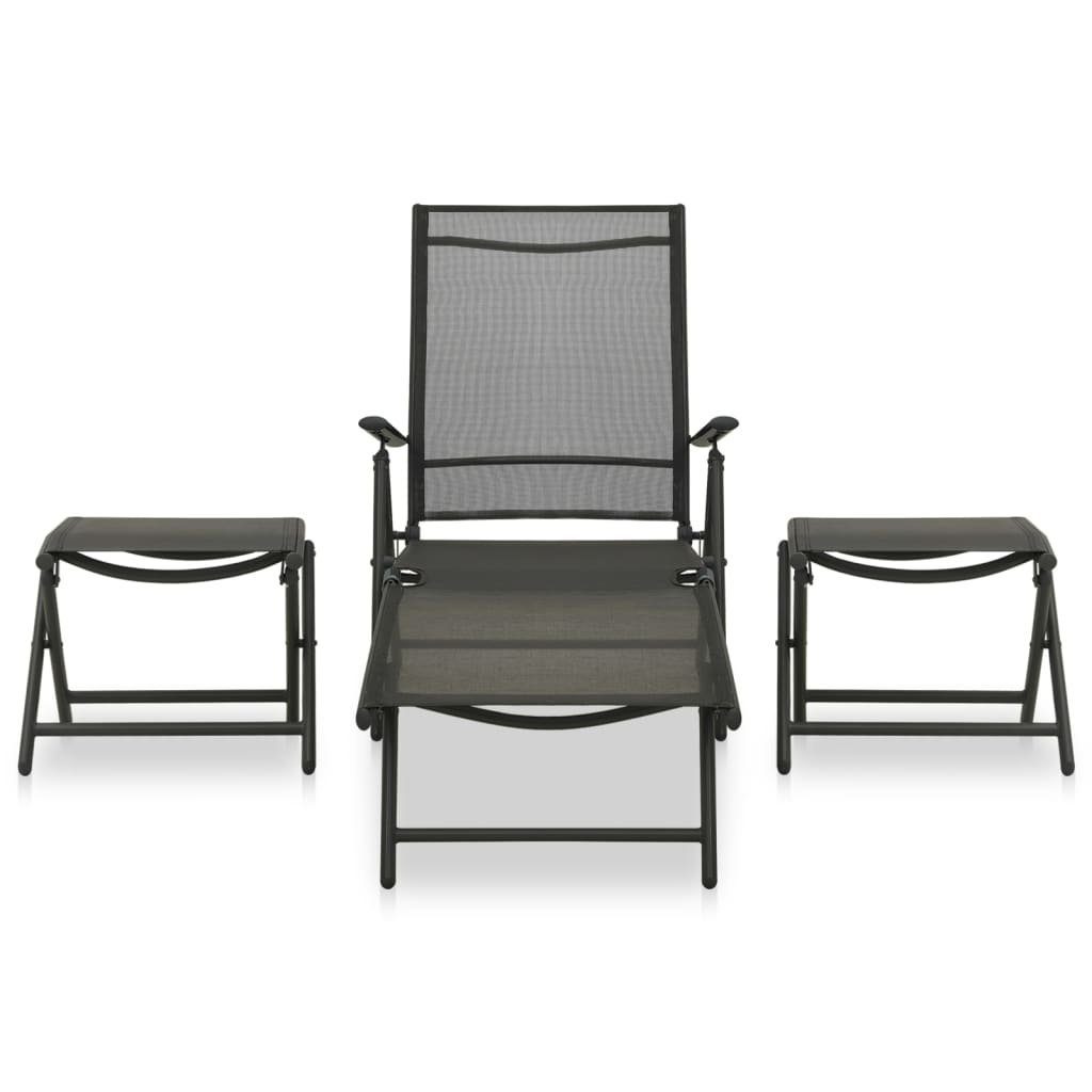Textilene und Schwarz, Gartenlounge-Set Aluminium vidaXL (3-tlg) 3-tlg. Garten-Lounge-Set