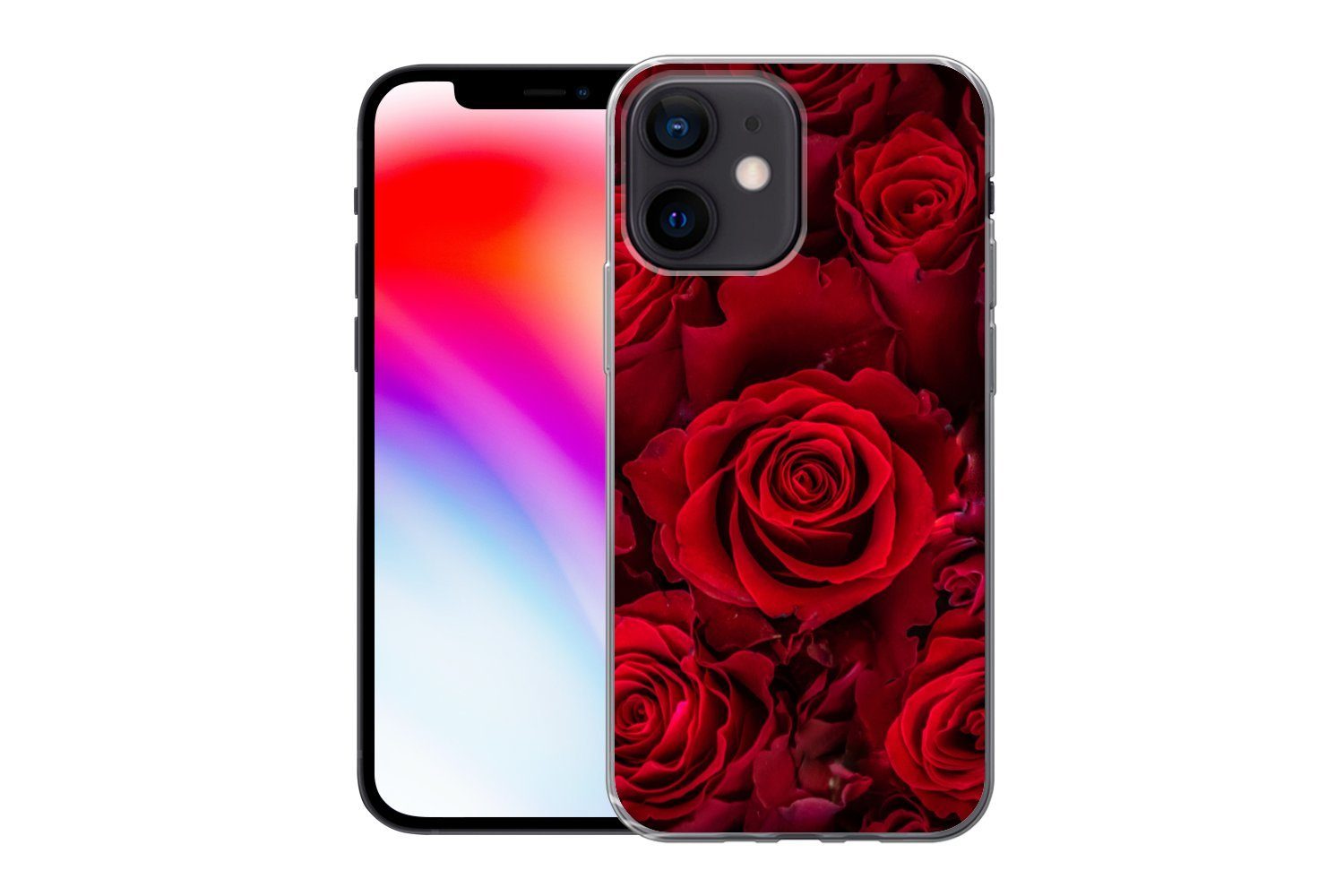 MuchoWow Handyhülle für Apple iPhone 12 Mini Blumen - Rosen - Rot, Smartphone-Bumper, Print, Handy Schutzhülle Dünn