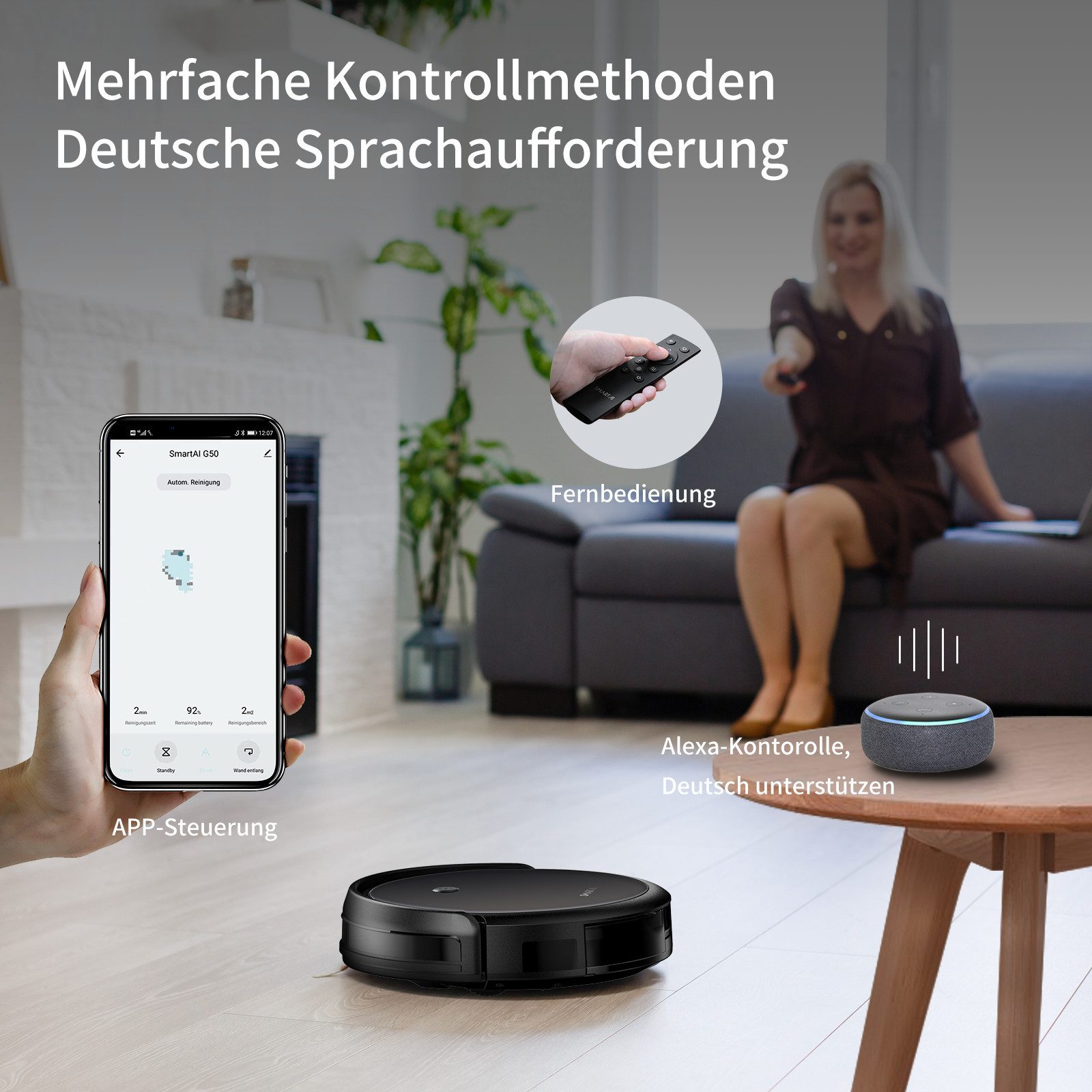 SMARTAI Nass-Trocken-Saugroboter 360 Smartai G50, beutellos, Ladefunktion, Wischfunktion, Saug- Wischroboter, Appsteuerung