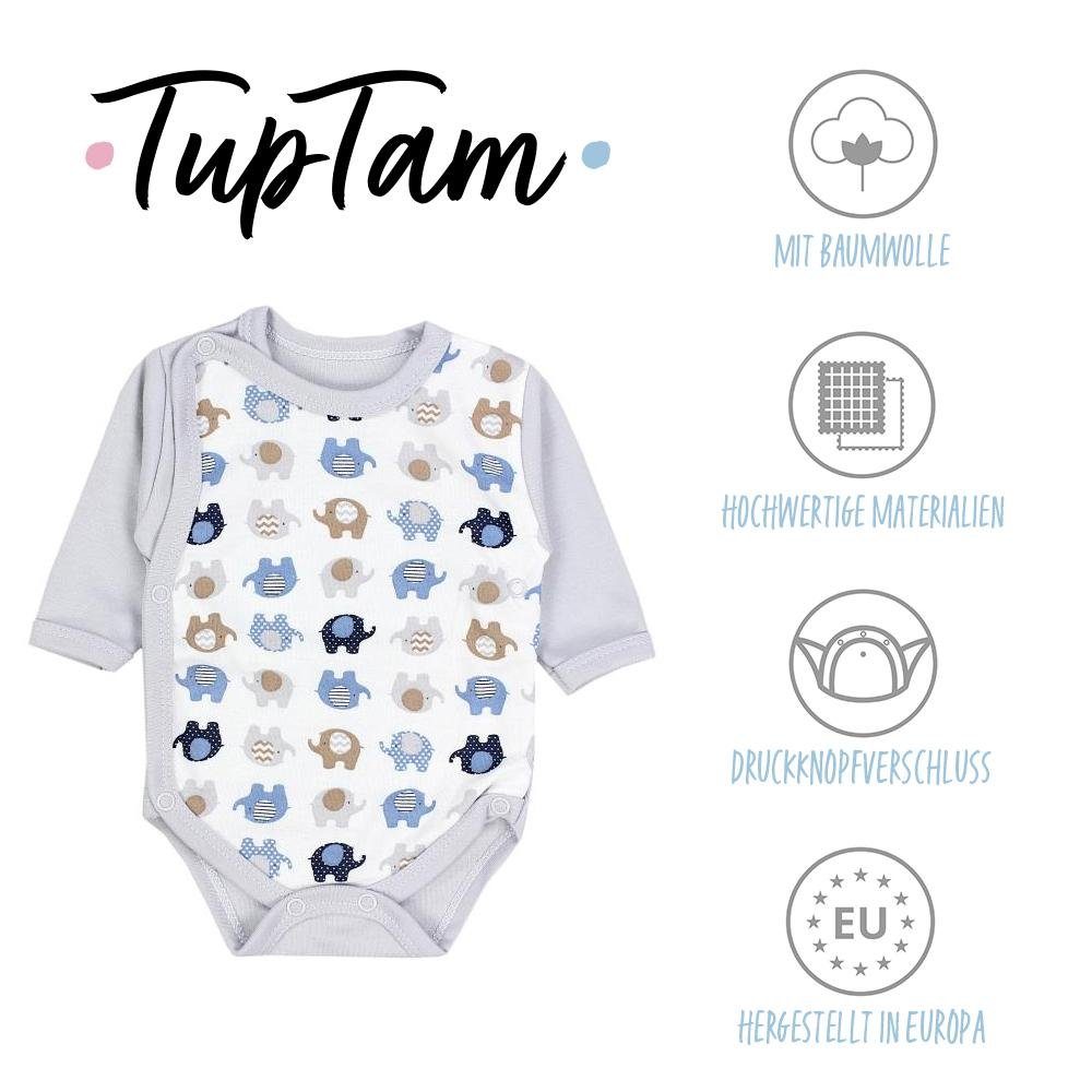 TupTam Erstausstattungspaket Baby Strampler Bekleidung Fäustlinge Body tlg Set 5 Grau Jungen Mütze Weiß / Elefanten