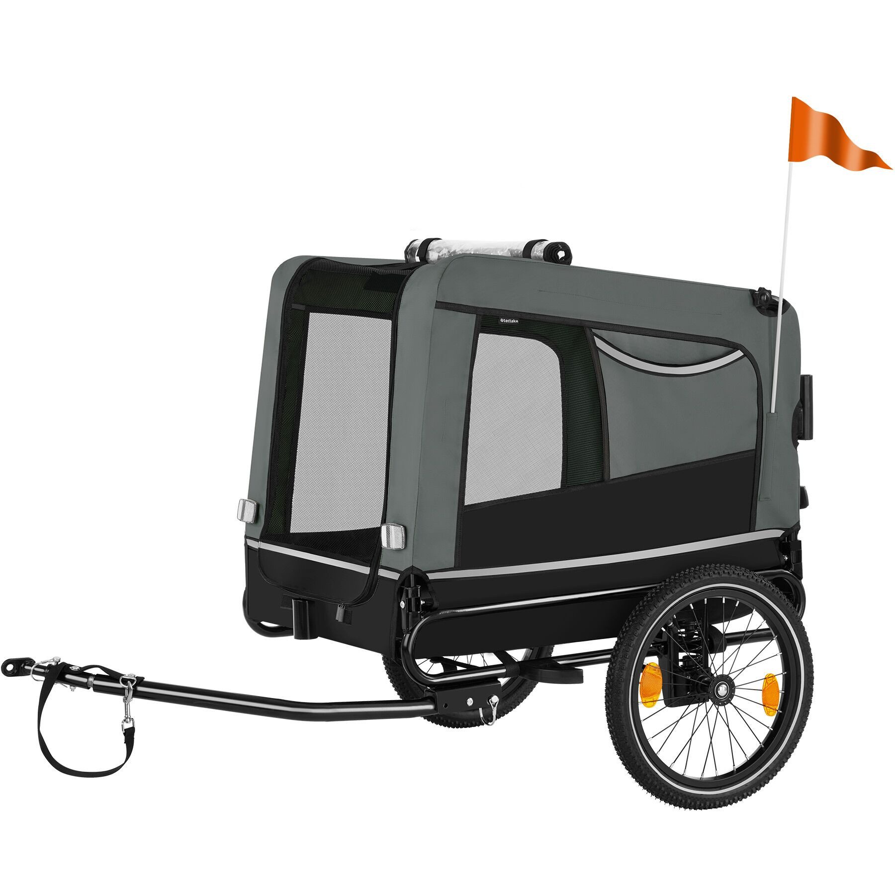 tectake Fahrradhundeanhänger Hundewagen 3in1 multifunktional mit Reflektoren, Leine und Warnfahne, mit Regenschutz, faltbar, gefedert, Belastbarkeit 40 kg, 240 Liter