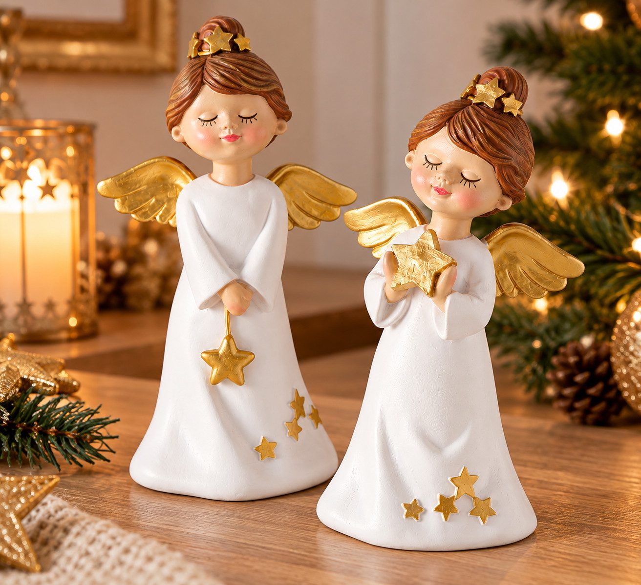 MF Weihnachtsfigur Deko Engel Emiliana Weiß Gold 2er Set 21 cm (1 St)