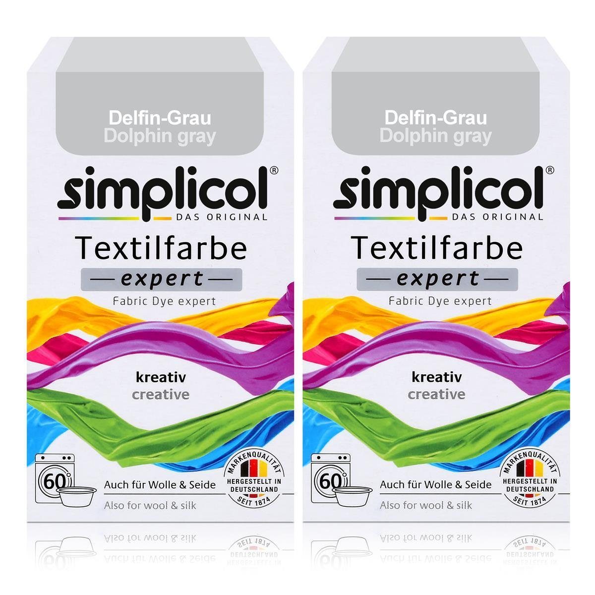 Textilfarbe Simplicol Textilfarbe expert Delfin-Grau 150g - Farbe zum Färben (2er