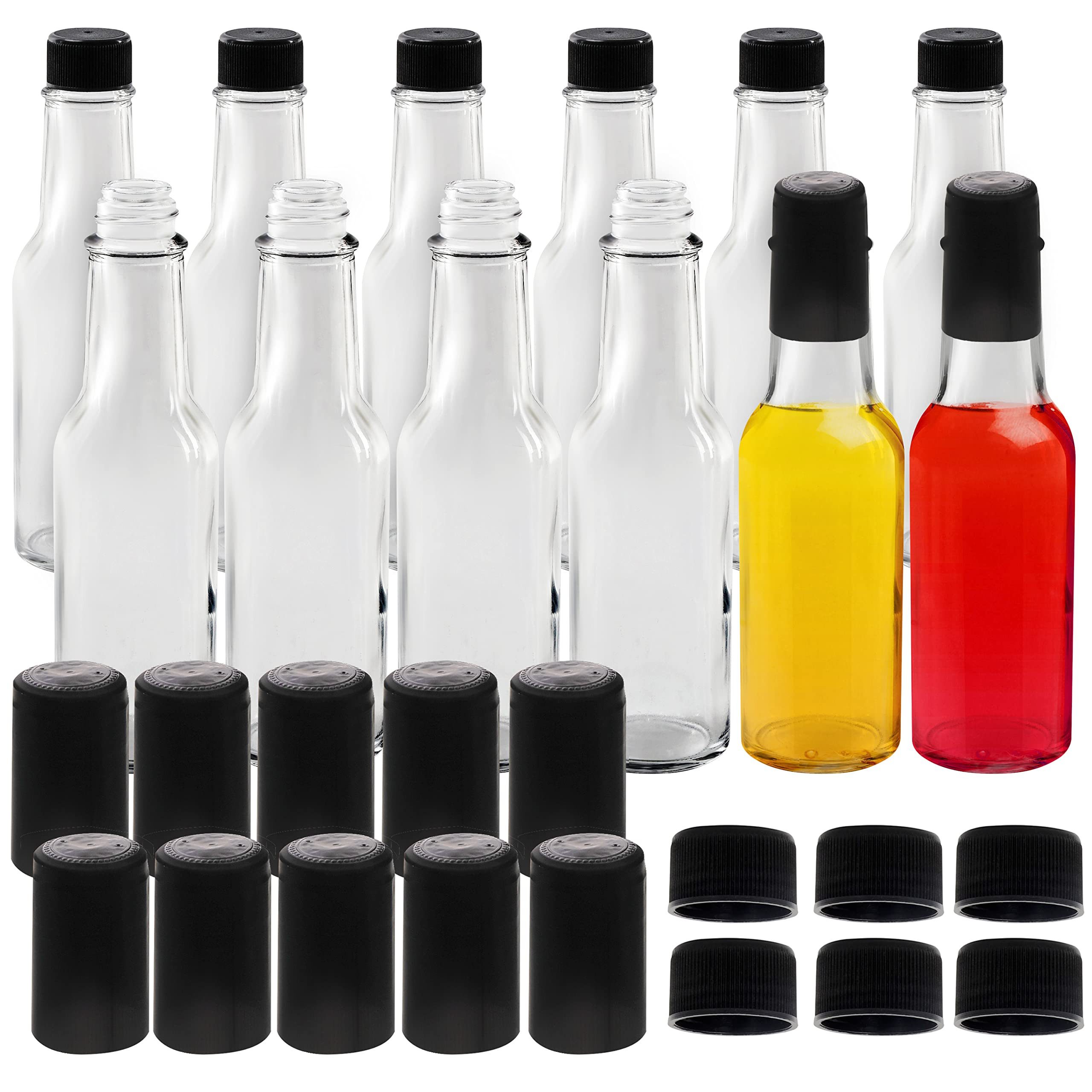 Belle Vous Aufbewahrungsdose Clear Glass Bottles (12 pcs) 150 ml - Caps & Shrink Capsules, Small Glass Bottles (12 pcs) 150 ml - Caps & Shrink Capsules