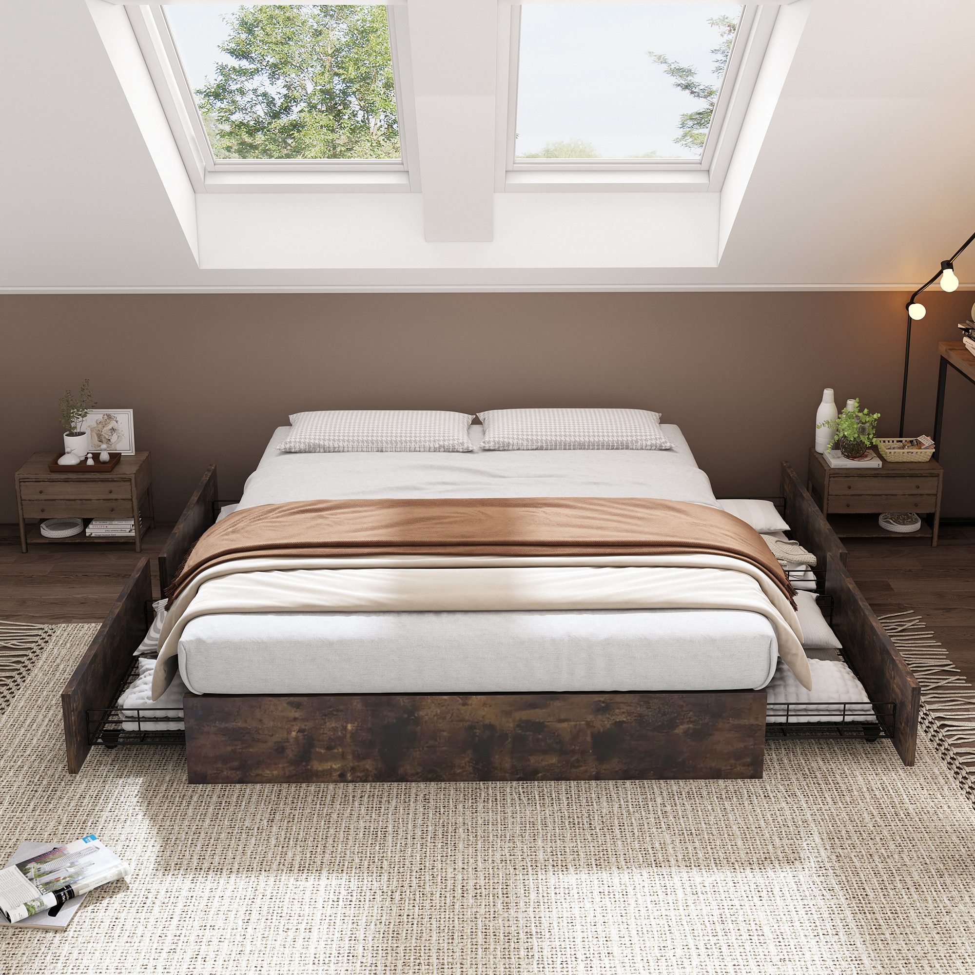 Flieks Metallbett, Kinderbett Doppelbett 140x200cm ohne Kopfteil mit 4 Schu günstig online kaufen