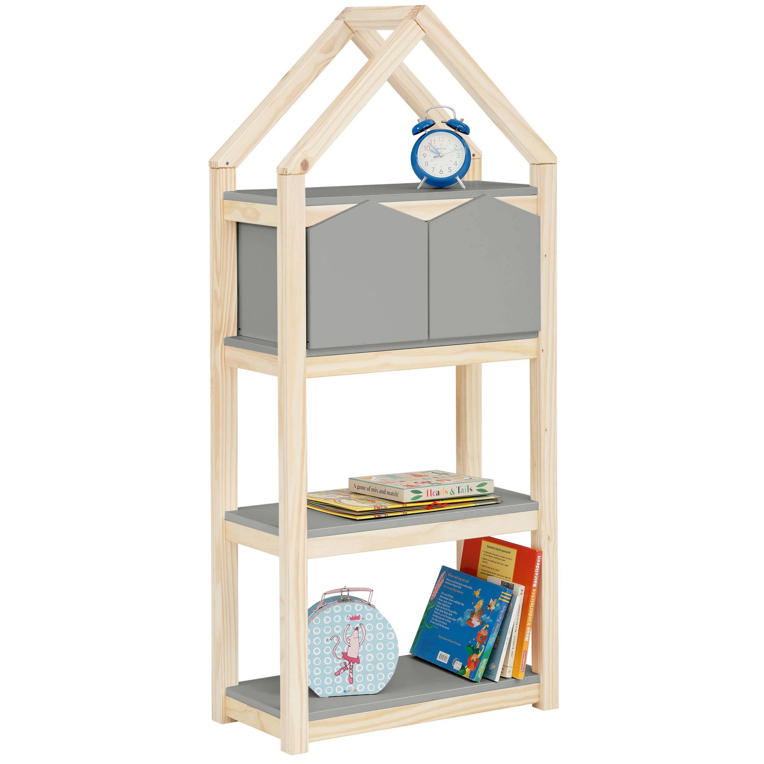 loft24 Kinderregal Bob, Bücherregal, Standregal, Regal mit 2 Aufbewahrungsfächern, Kiefer