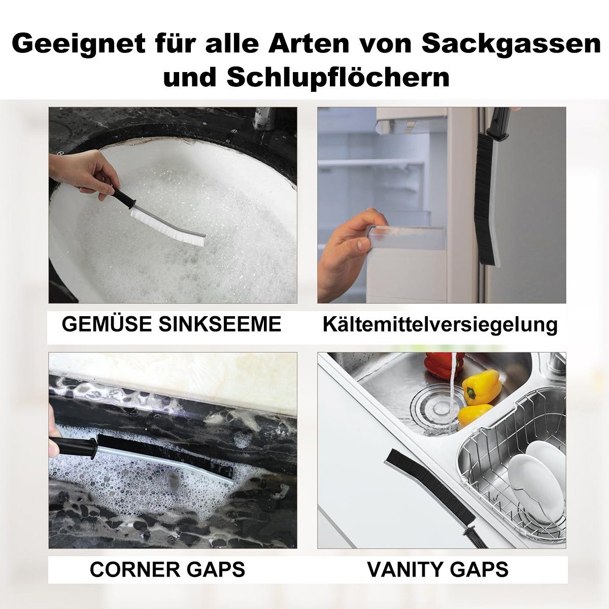 Jormftte Reinigungsbürste für Spaltreinigungsbürste,Multifunktionale,mit Griffdesign Küchen Bad Schwarz3