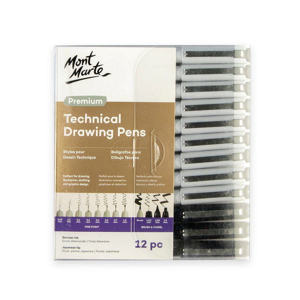 Mont Marte Malstift - PREMIUM Malstifte Set, 12 Zeichenstifte mit verschiedenen Spitzen, (12-tlg), - Ideal für Kalligraphie, Grafikdesign, Skizzen und Handlettering