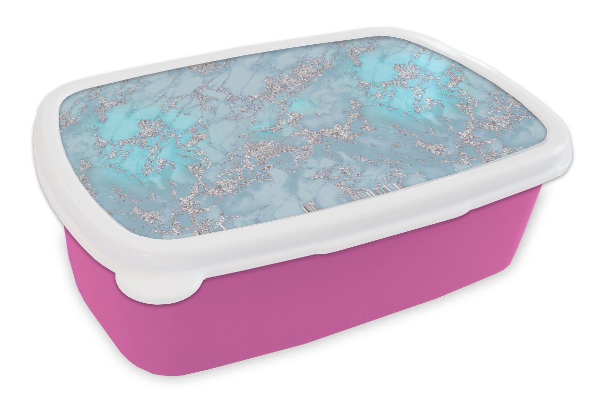 MuchoWow Lunchbox Glitter - Marmor - Muster, Kunststoff, (2-tlg), Brotbox für Erwachsene, Brotdose Kinder, Snackbox, Mädchen, Kunststoff rosa