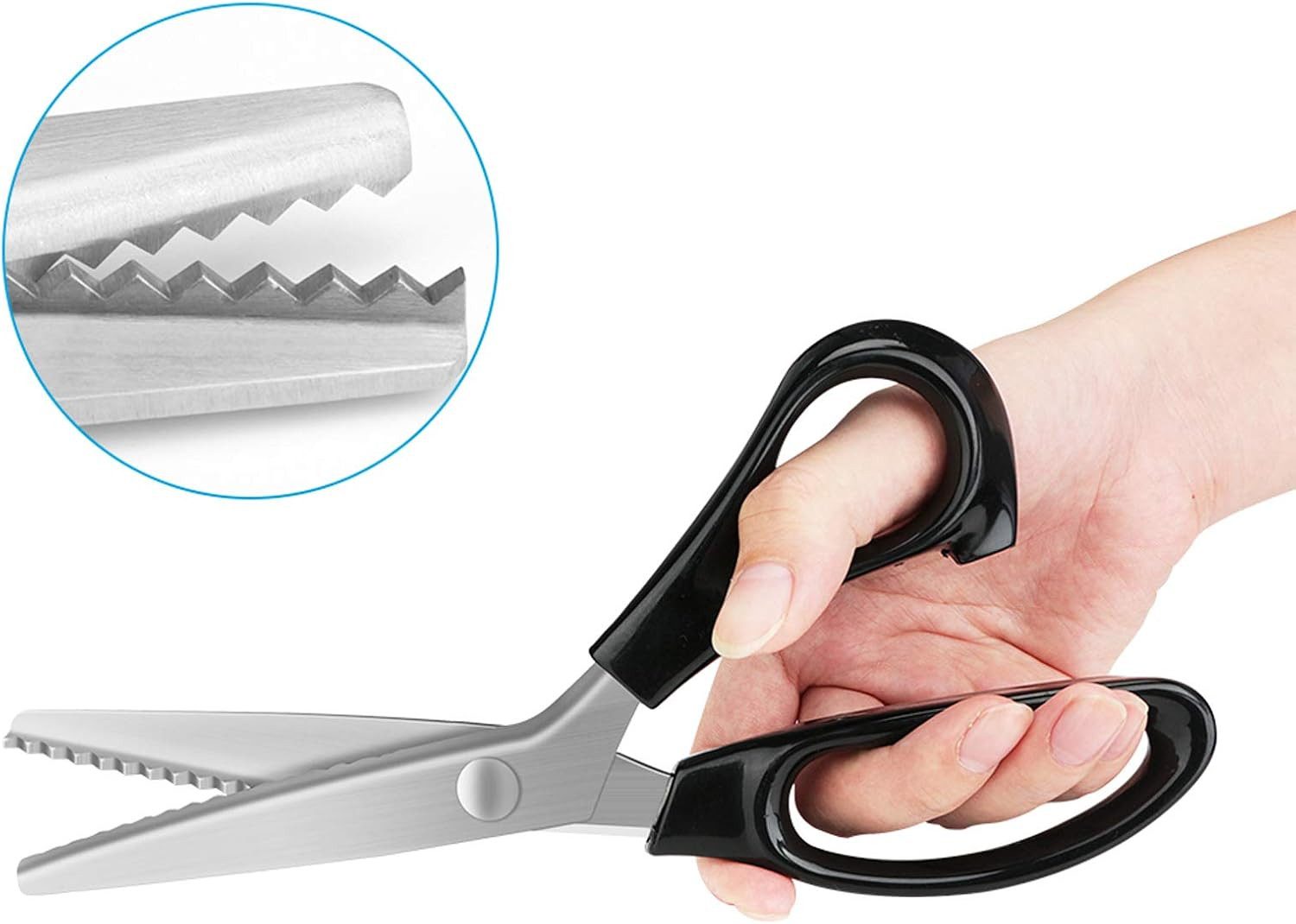 KUONIIY Stoffscheren Stoff Nähen Schneiderschere Zickzack-Schere 23 cm mit Fadenschere, (2-teiliges Scheren-Set für Stoffe, Papier und Fäden, Schere mit Fadensc – Bild 2 von 5
