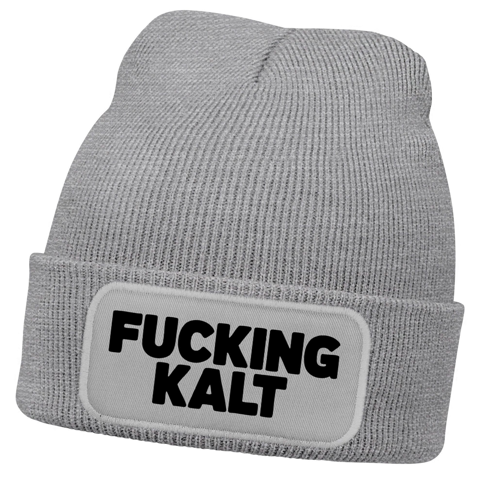 Strickmütze Damen Beanie mit Patch Strickmütze mit Spruch Kalt Wintermütze