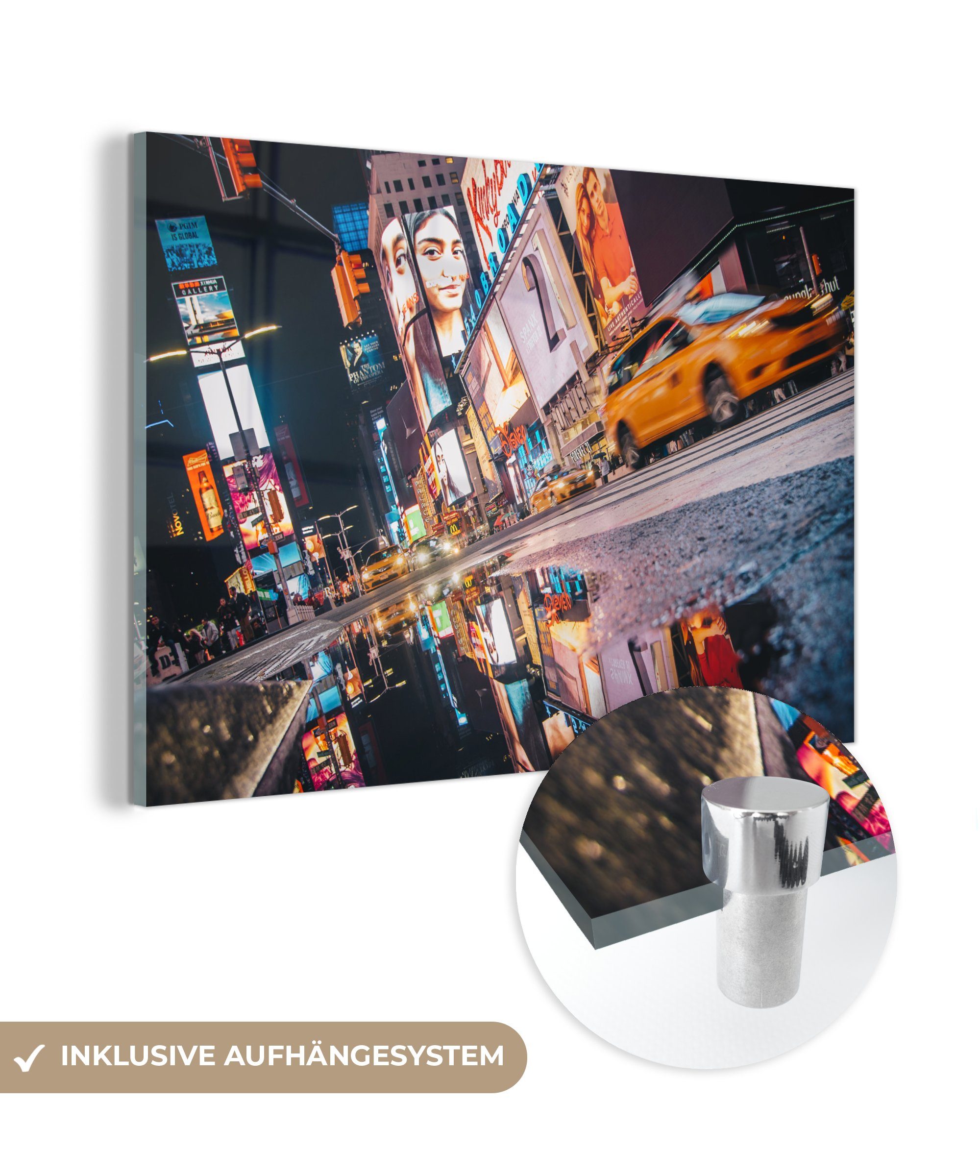 MuchoWow Acrylglasbild New York - Wasser - Werbeschild, (1 St), Acrylglasbilder Wohnzimmer & Schlafzimmer