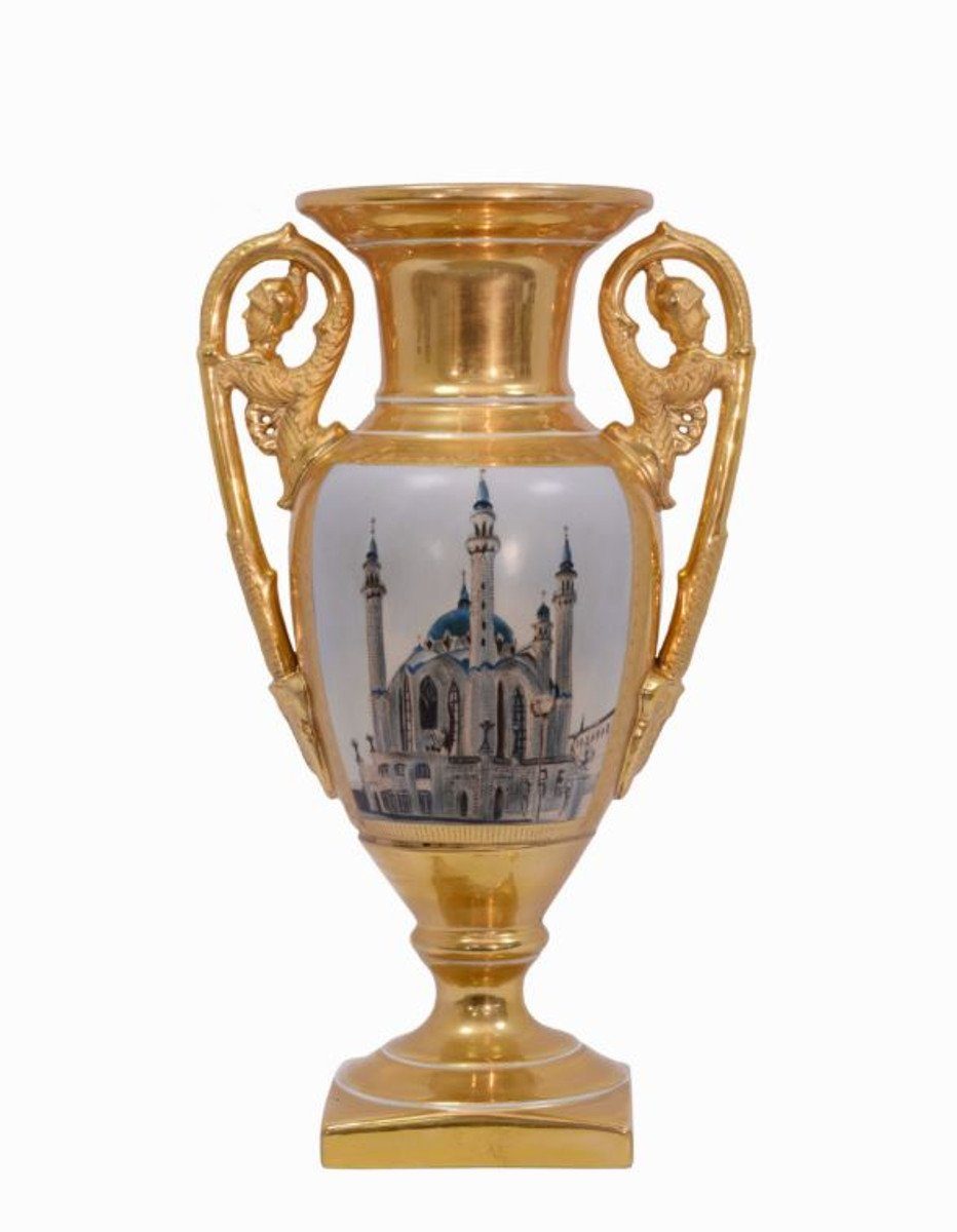 Casa Padrino Dekoobjekt Luxus Barock Porzellan Vase mit 2 Griffen H. 35,3 cm - Hotel Vase